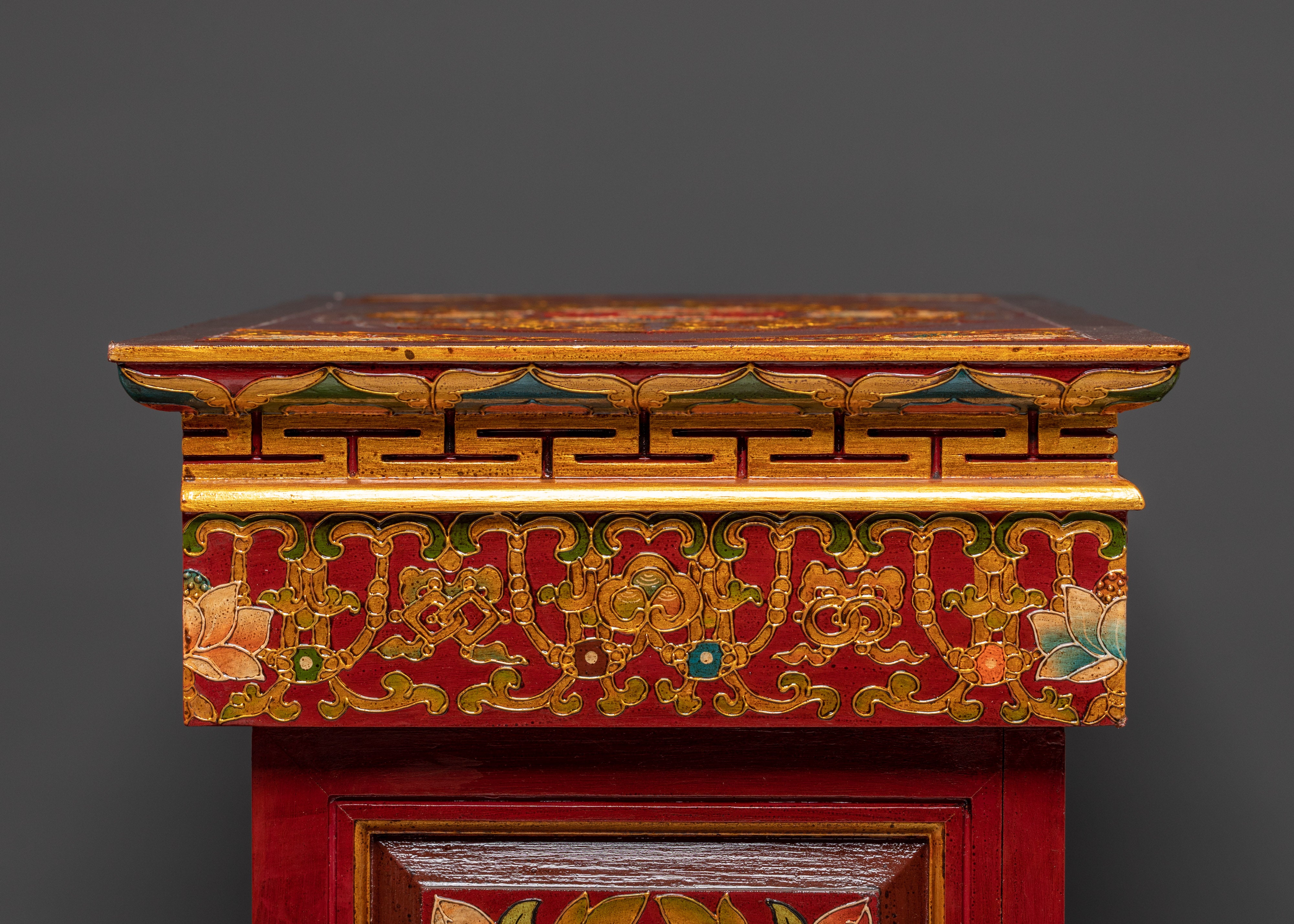 Handcrafted Tibetan Buddhist Sacred Folding Table | Vibrant Acrylic Buddhist Designs