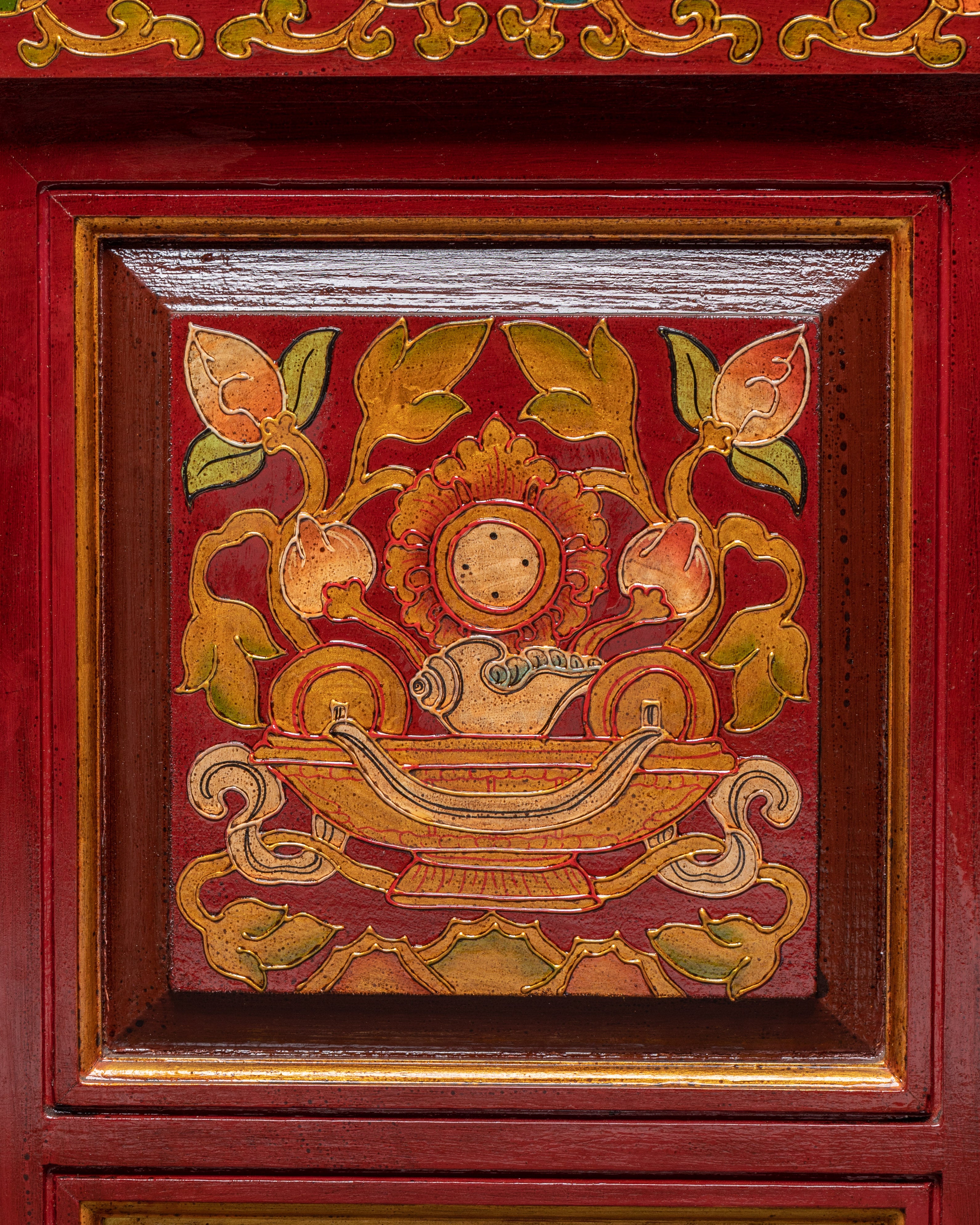 Handcrafted Tibetan Buddhist Sacred Folding Table | Vibrant Acrylic Buddhist Designs