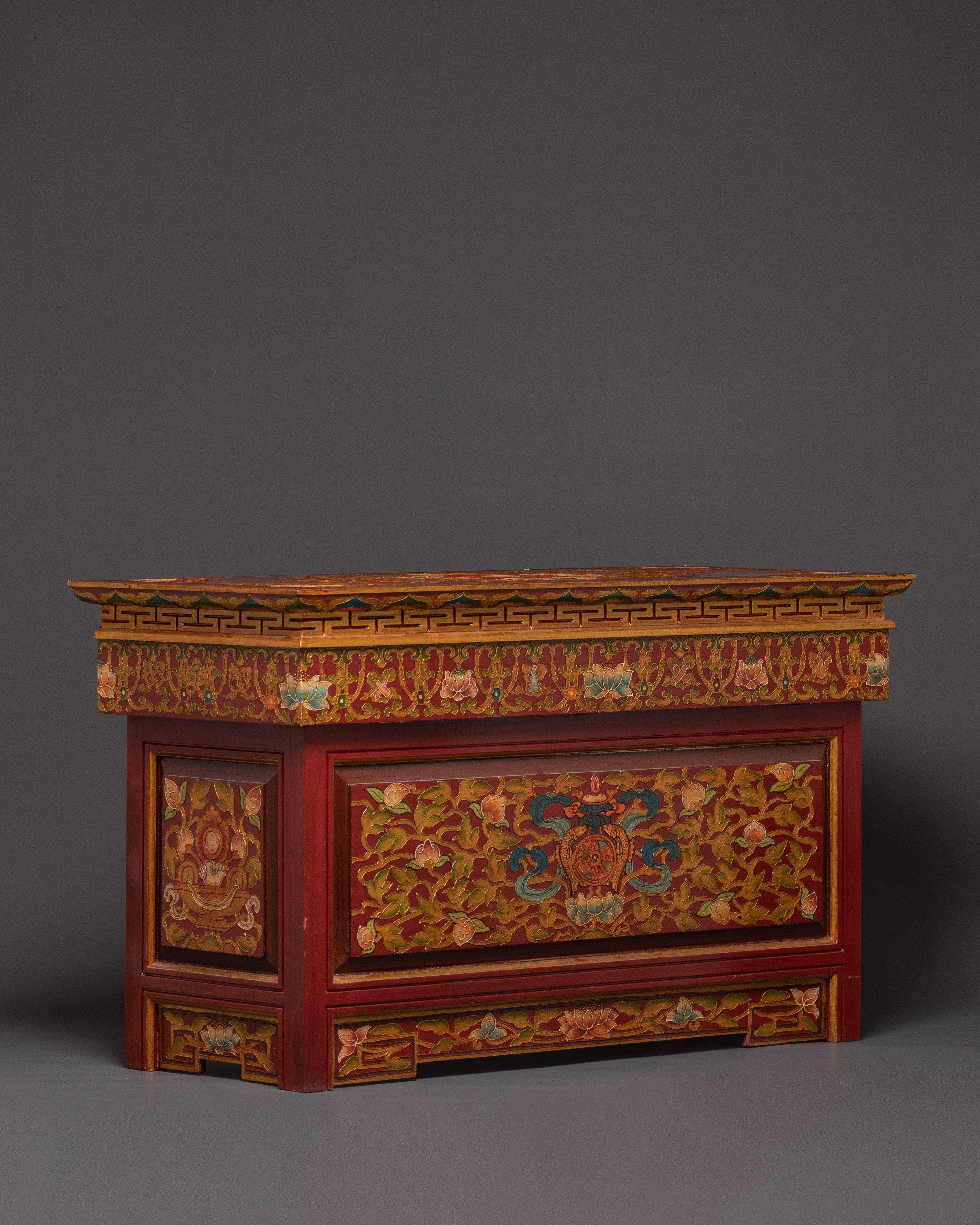 Handcrafted Tibetan Buddhist Sacred Folding Table | Vibrant Acrylic Buddhist Designs