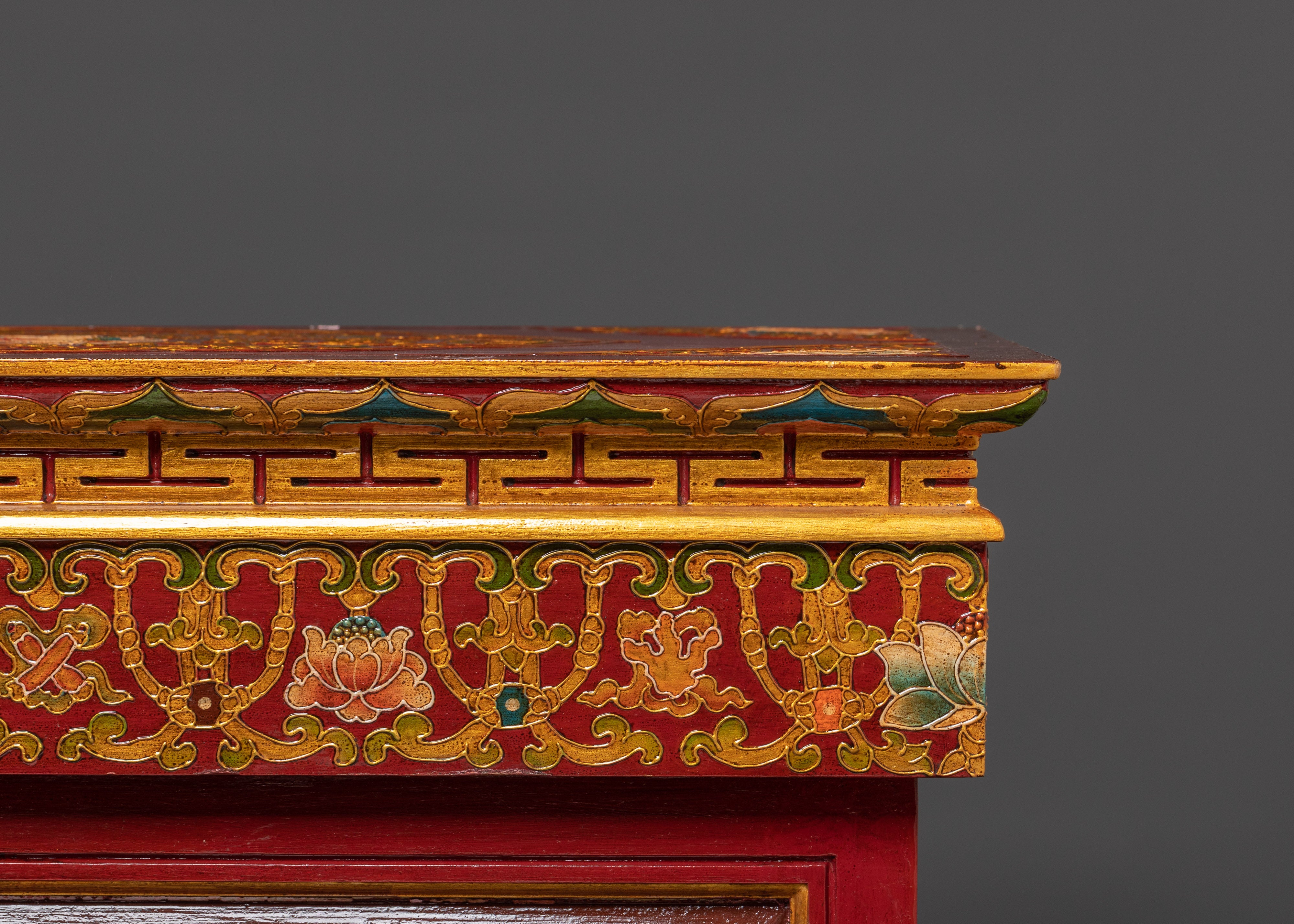 Handcrafted Tibetan Buddhist Sacred Folding Table | Vibrant Acrylic Buddhist Designs