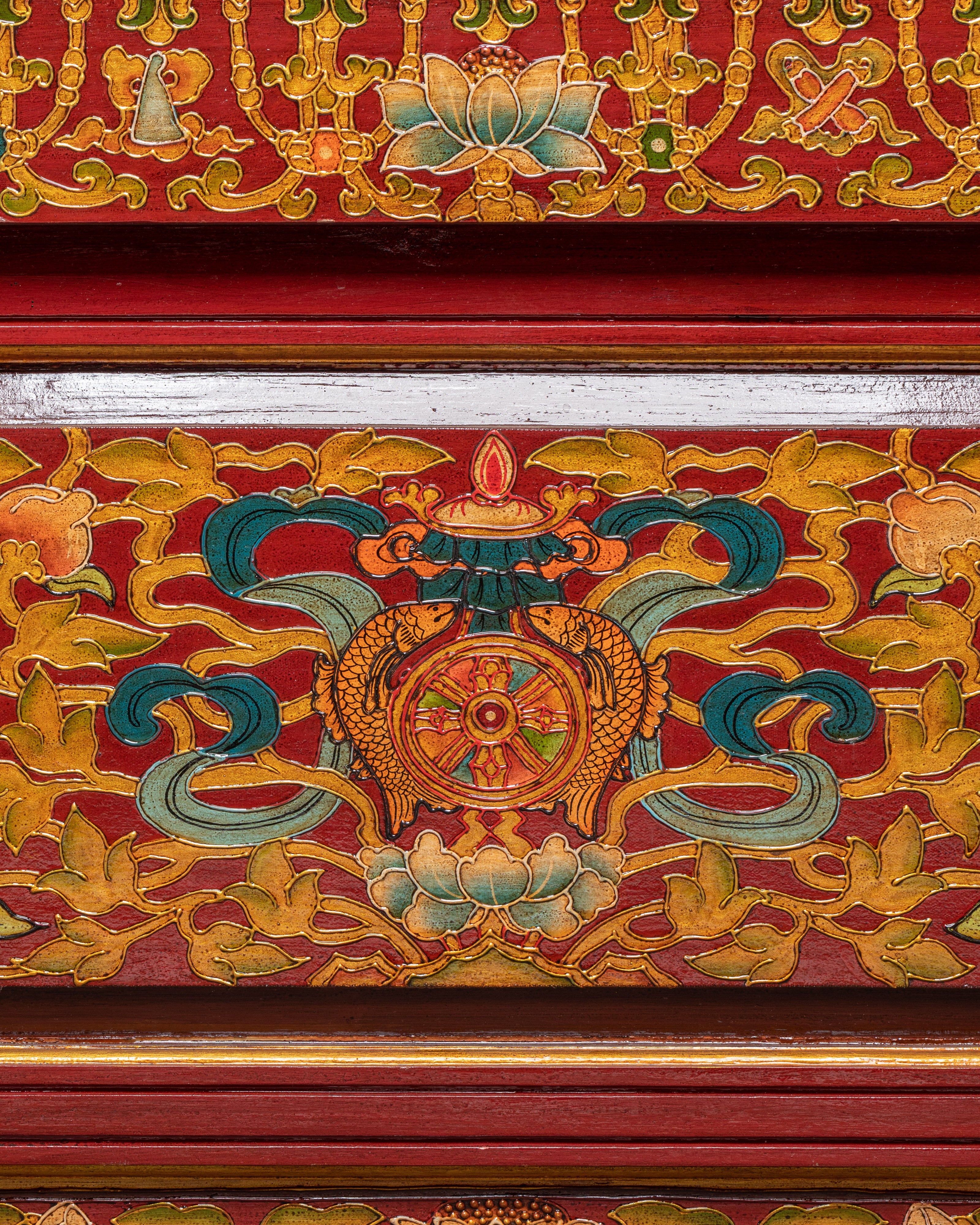 Handcrafted Tibetan Buddhist Sacred Folding Table | Vibrant Acrylic Buddhist Designs