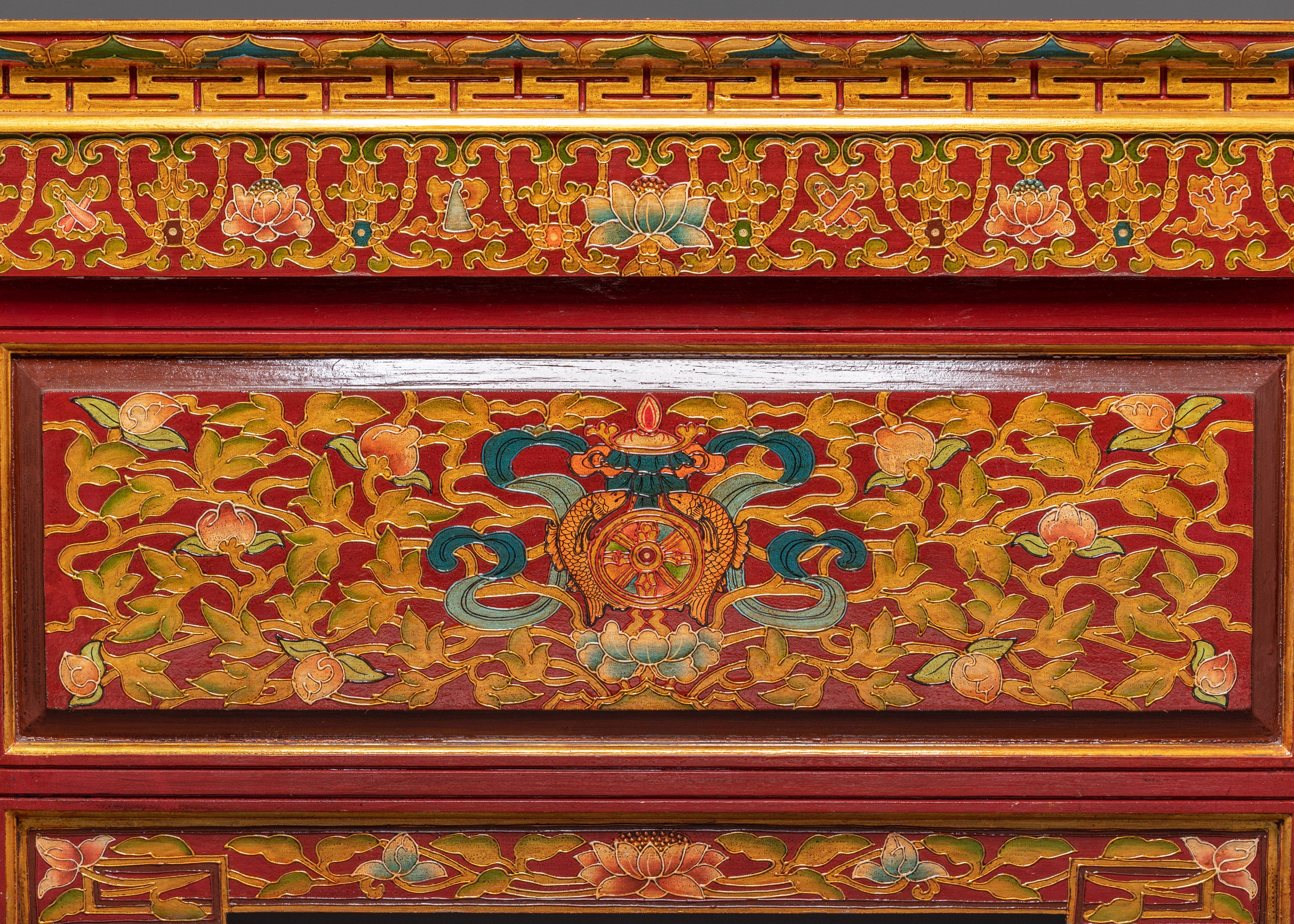 Handcrafted Tibetan Buddhist Sacred Folding Table | Vibrant Acrylic Buddhist Designs