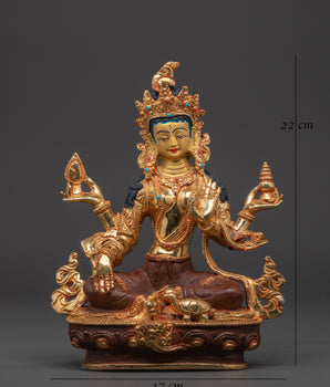 Handmade Laxmi Statue | Copper Body, Gold Plated, Acrylic Color Art