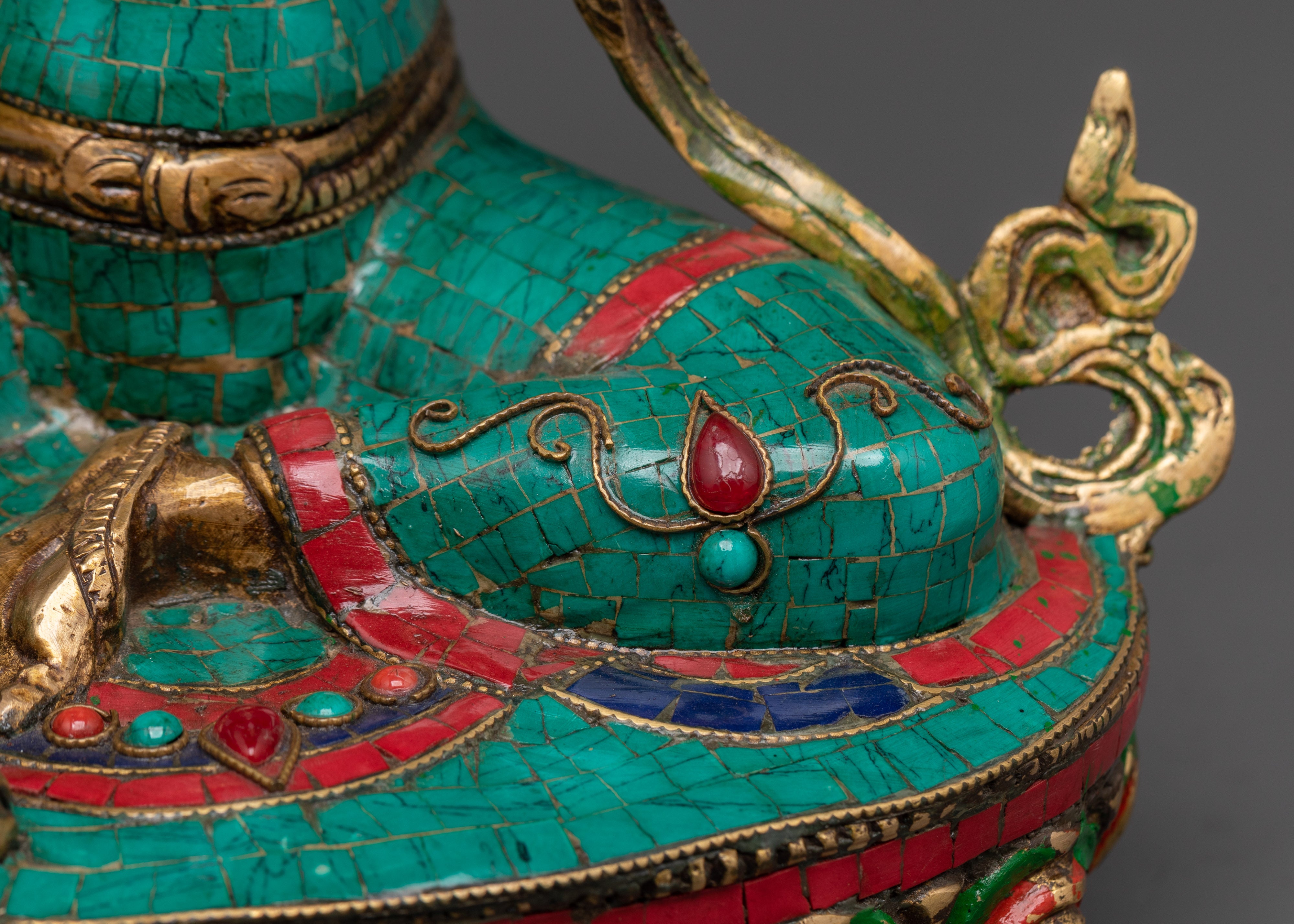 Green Tara Compassionate Protector Statue | Coral & Turquoise Inlaid Statue