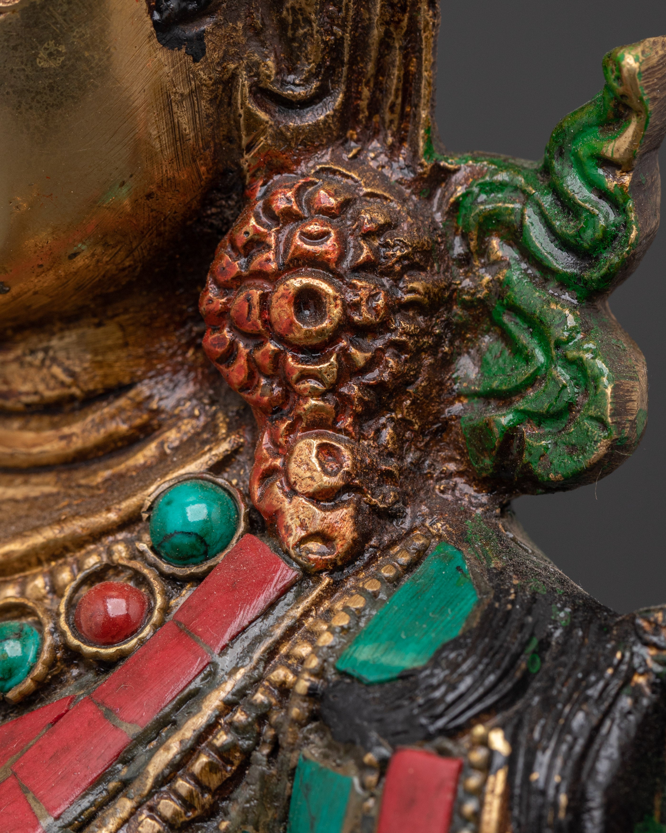 Green Tara Compassionate Protector Statue | Coral & Turquoise Inlaid Statue