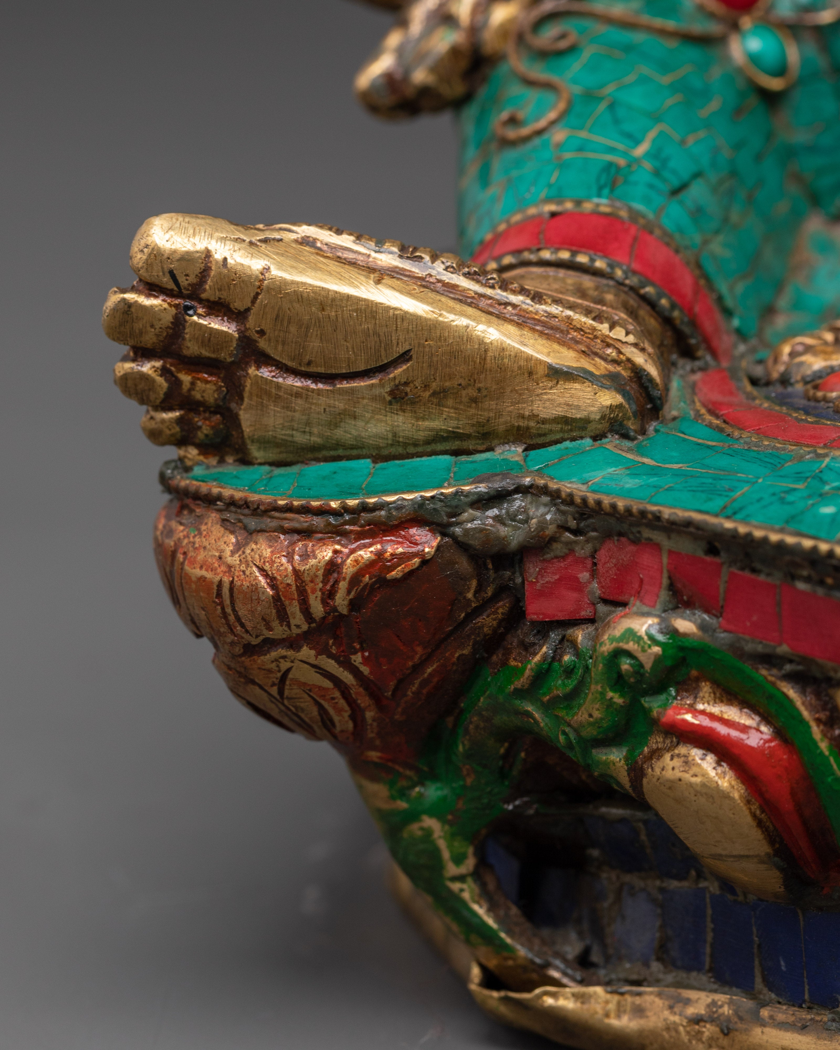 Green Tara Compassionate Protector Statue | Coral & Turquoise Inlaid Statue