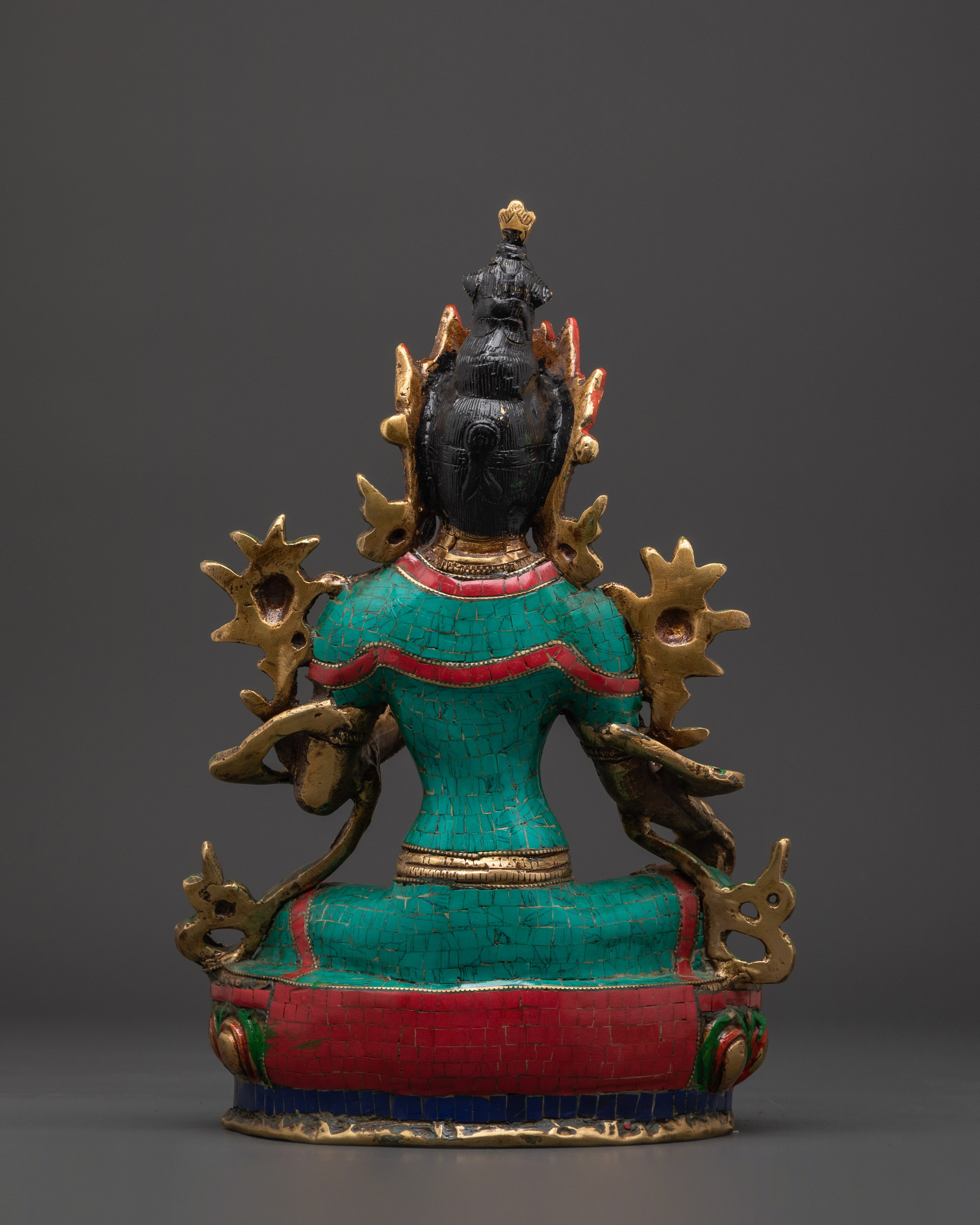Green Tara Compassionate Protector Statue | Coral & Turquoise Inlaid Statue