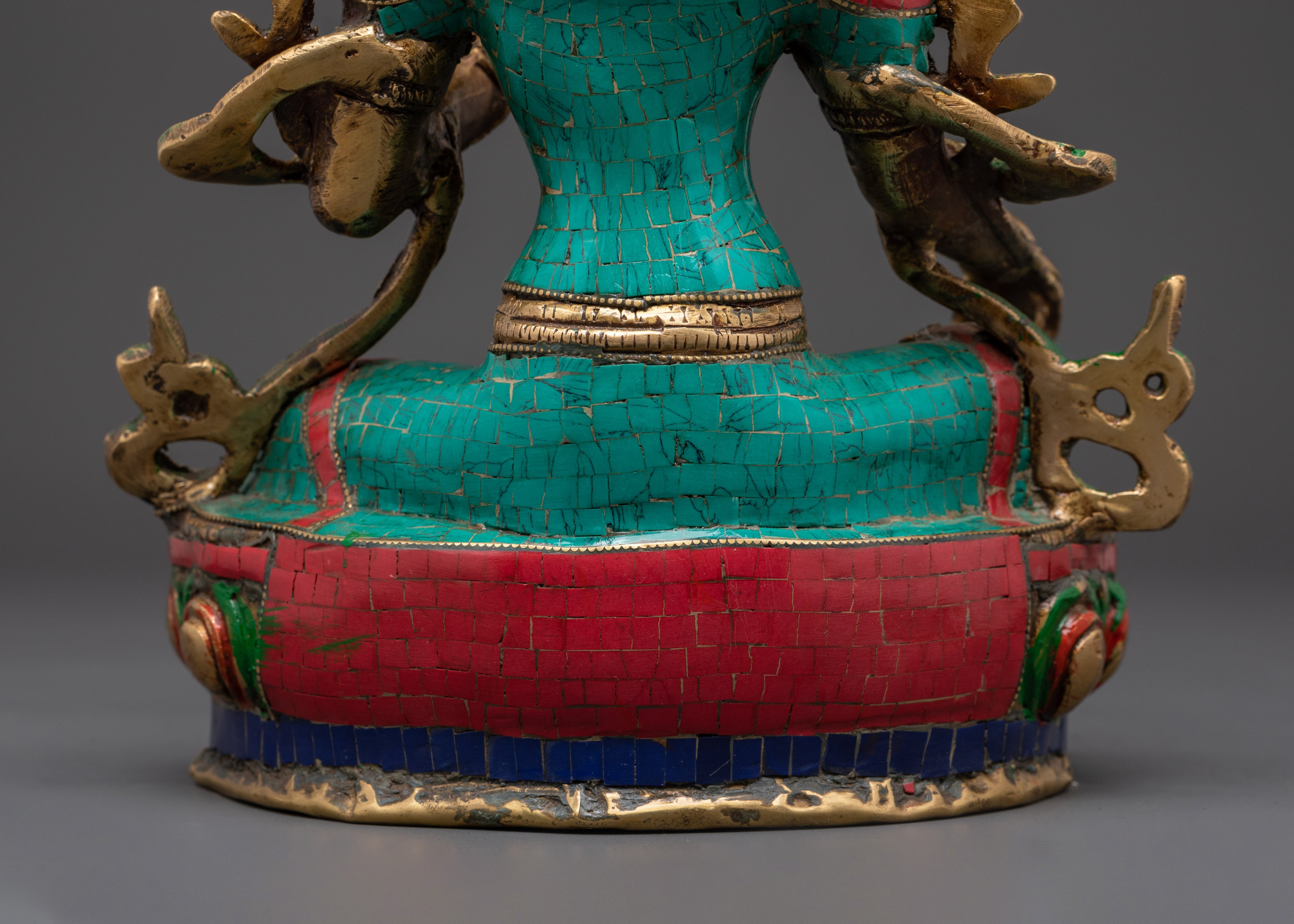 Green Tara Compassionate Protector Statue | Coral & Turquoise Inlaid Statue