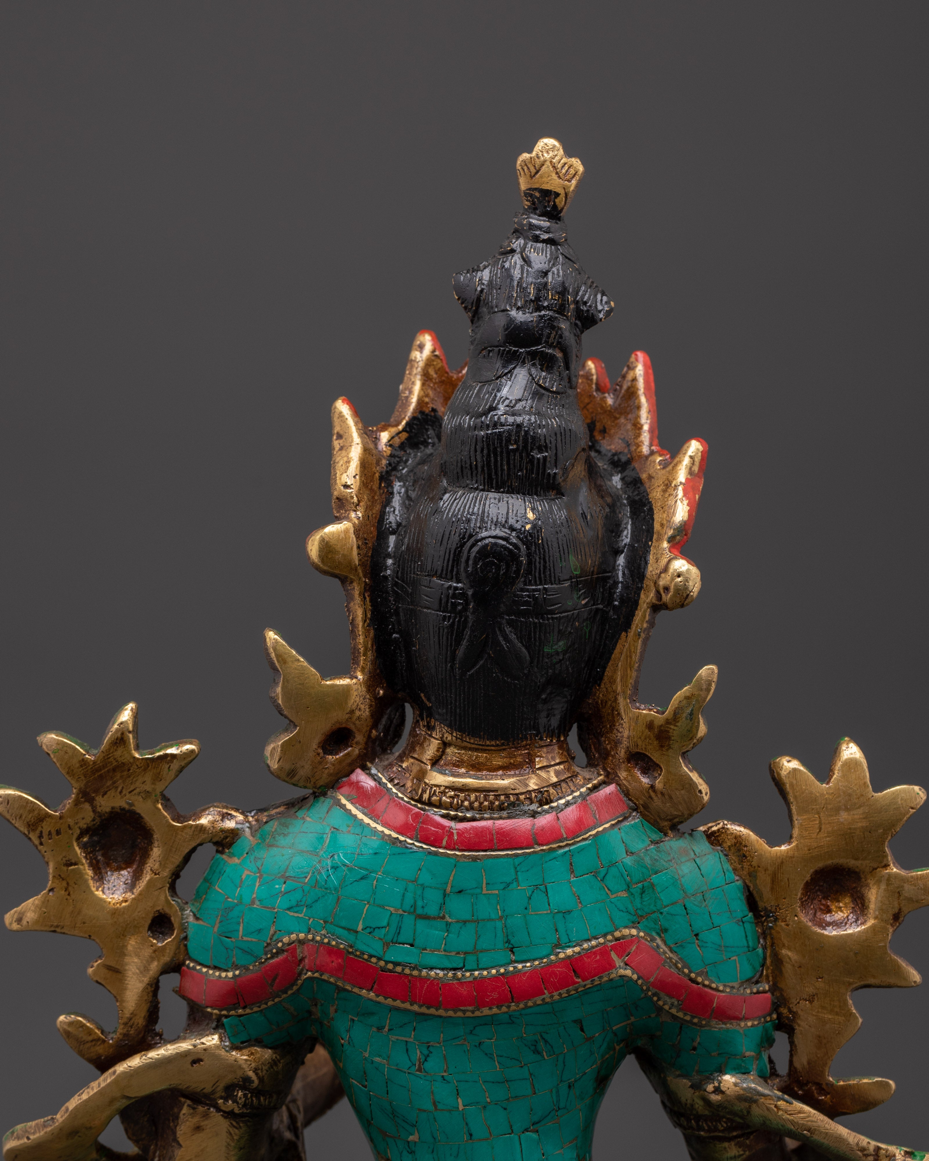 Green Tara Compassionate Protector Statue | Coral & Turquoise Inlaid Statue