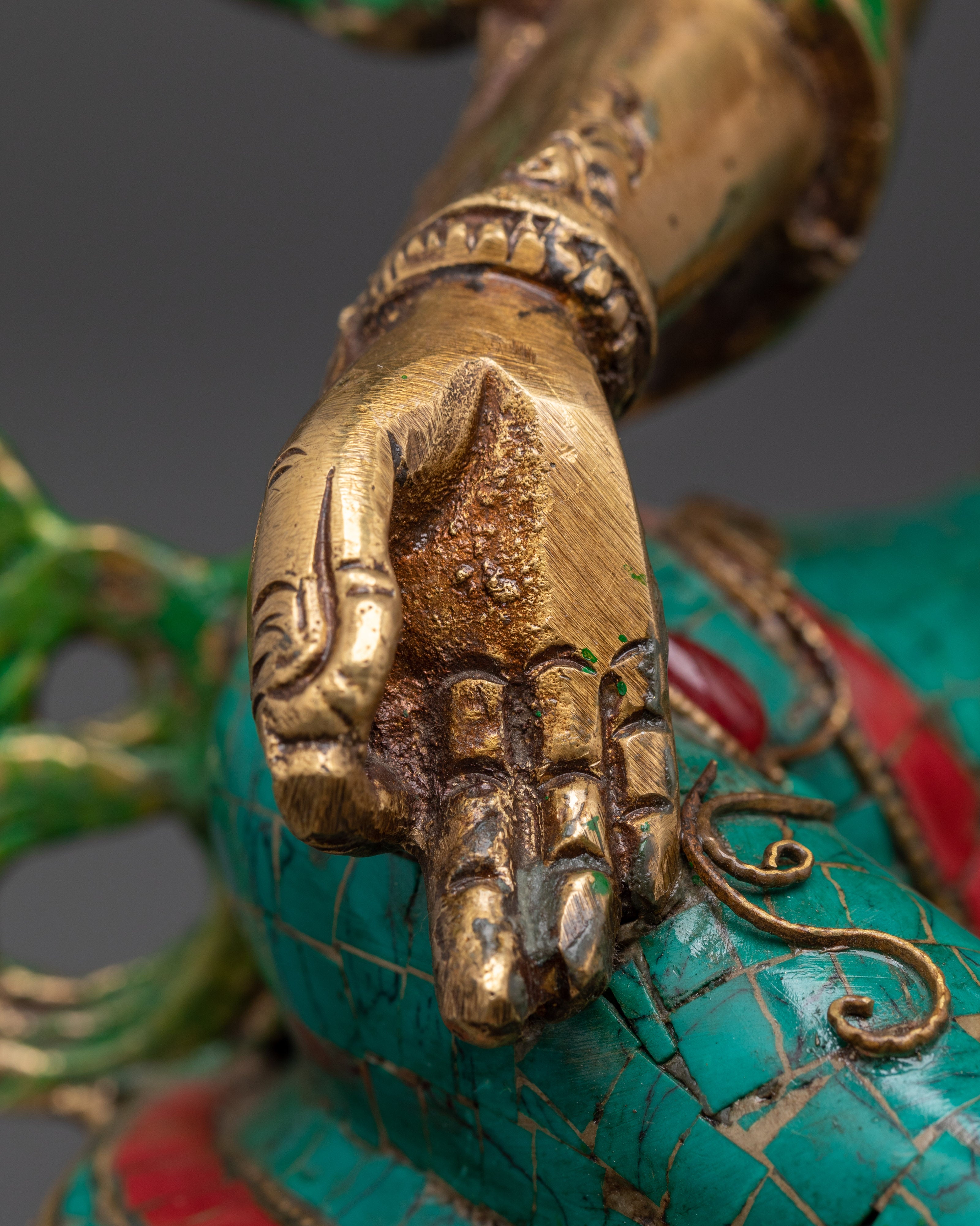 Green Tara Compassionate Protector Statue | Coral & Turquoise Inlaid Statue