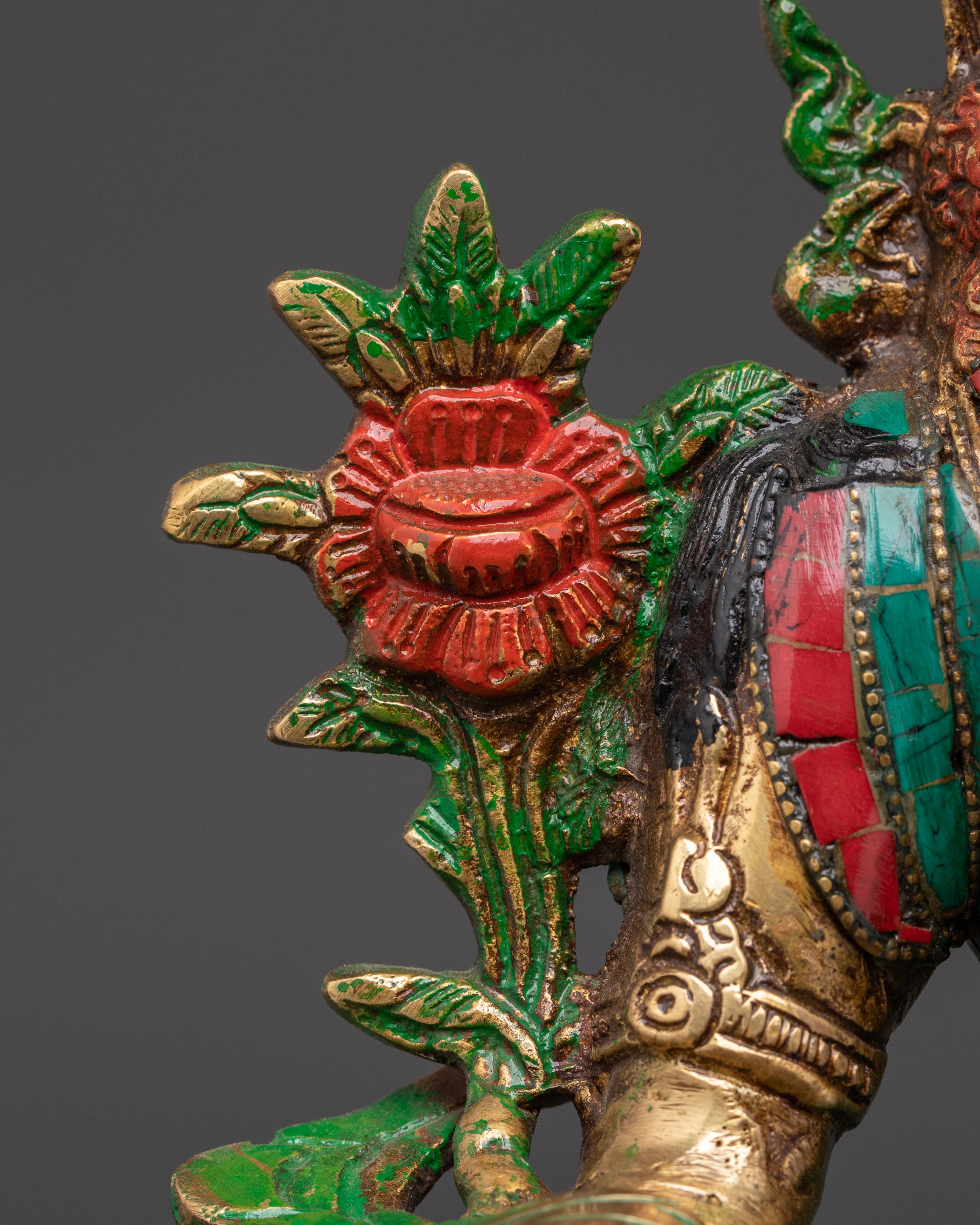 Green Tara Compassionate Protector Statue | Coral & Turquoise Inlaid Statue