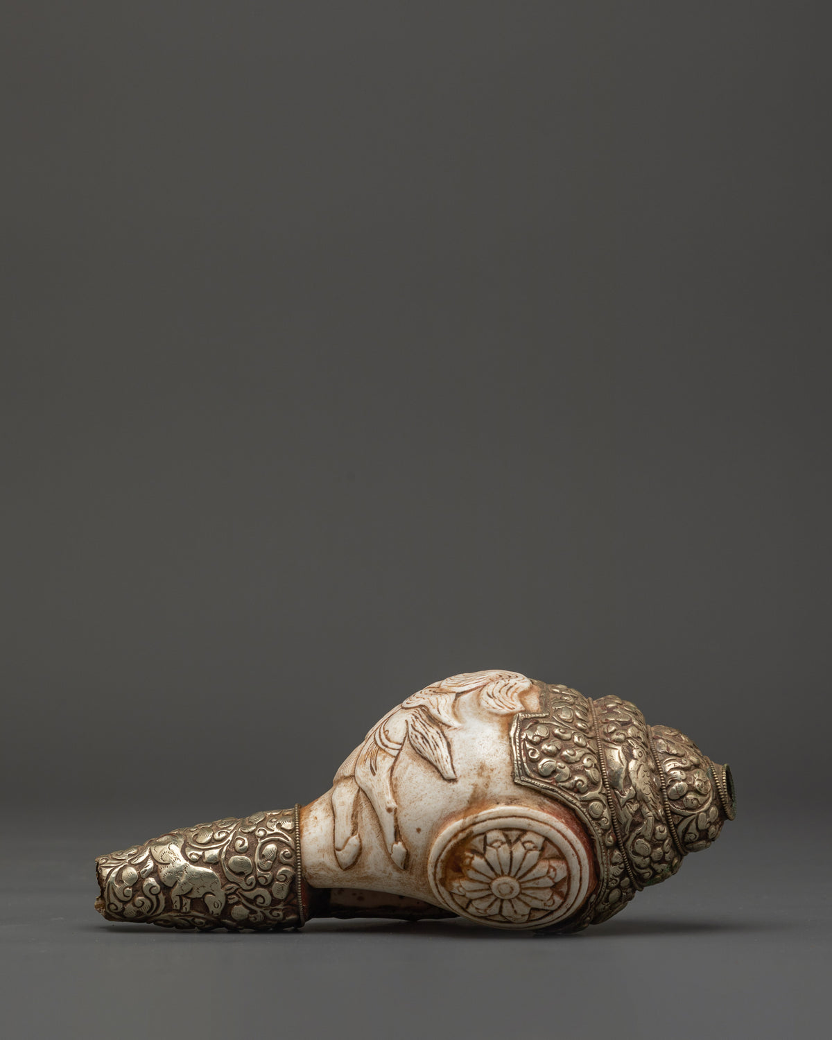 Traditional Ritual Conch Shell | Tibetan Buddhist Altar Offering Shell