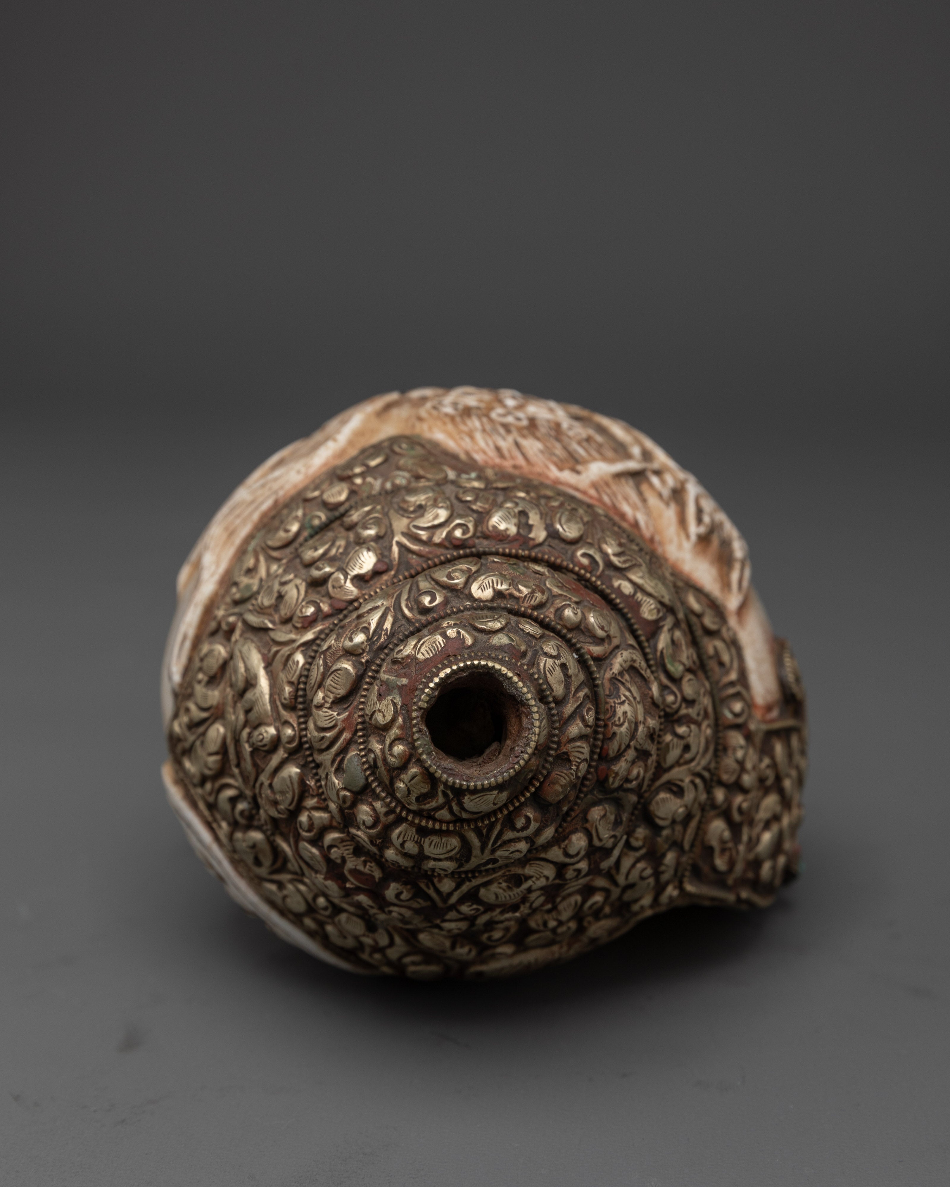 Handcrafted Dharma Conch Shell | Sacred Copper Sound Offering