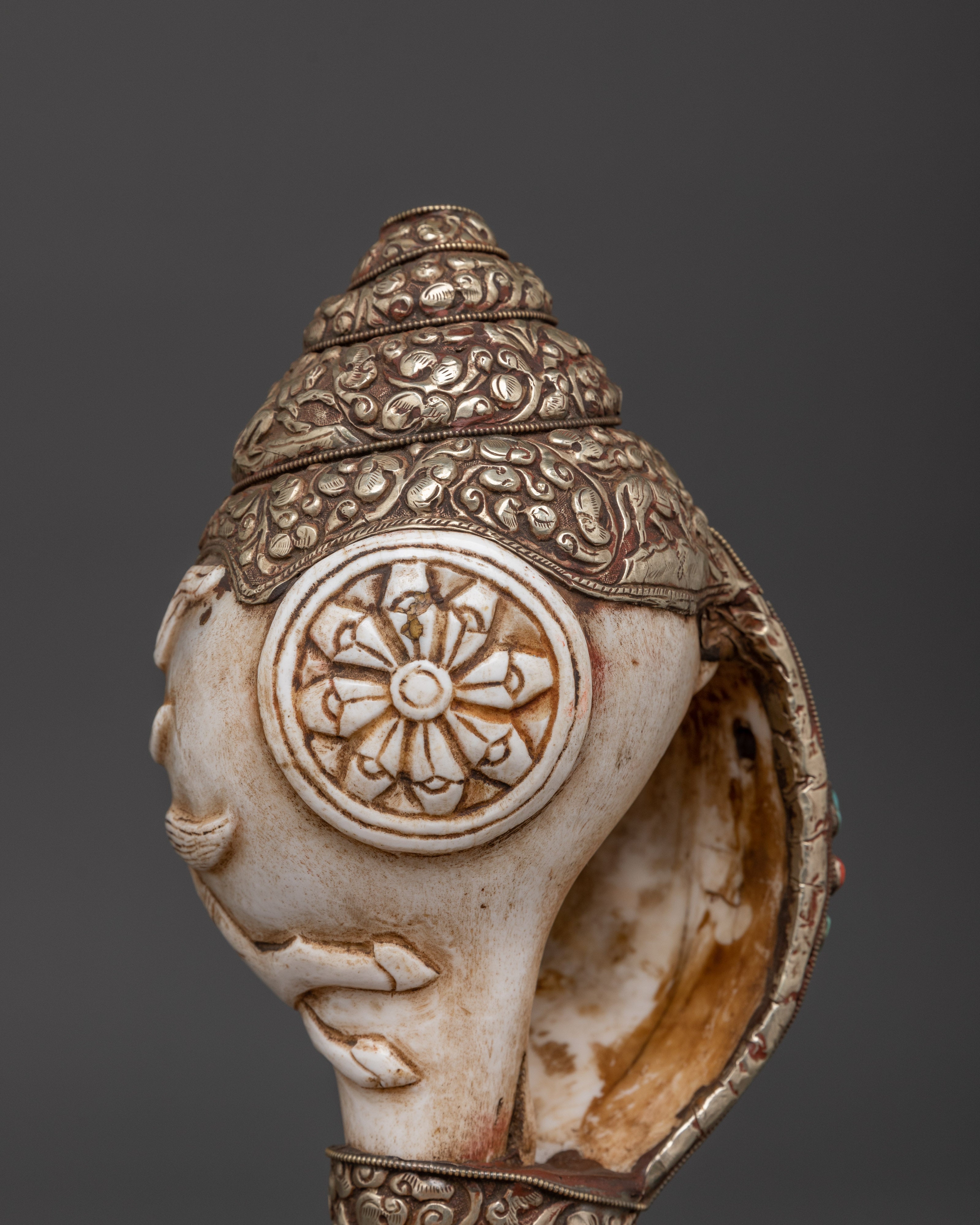 Handcrafted Dharma Conch Shell | Sacred Copper Sound Offering