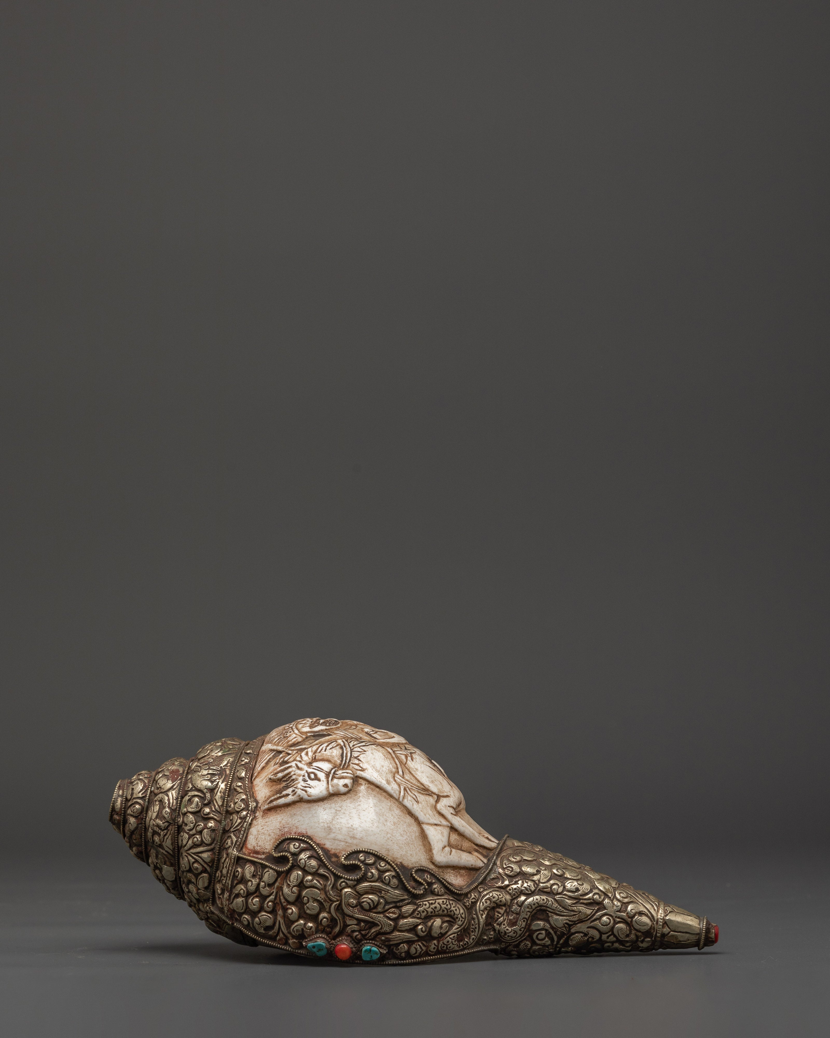 Handcrafted Dharma Conch Shell | Sacred Copper Sound Offering