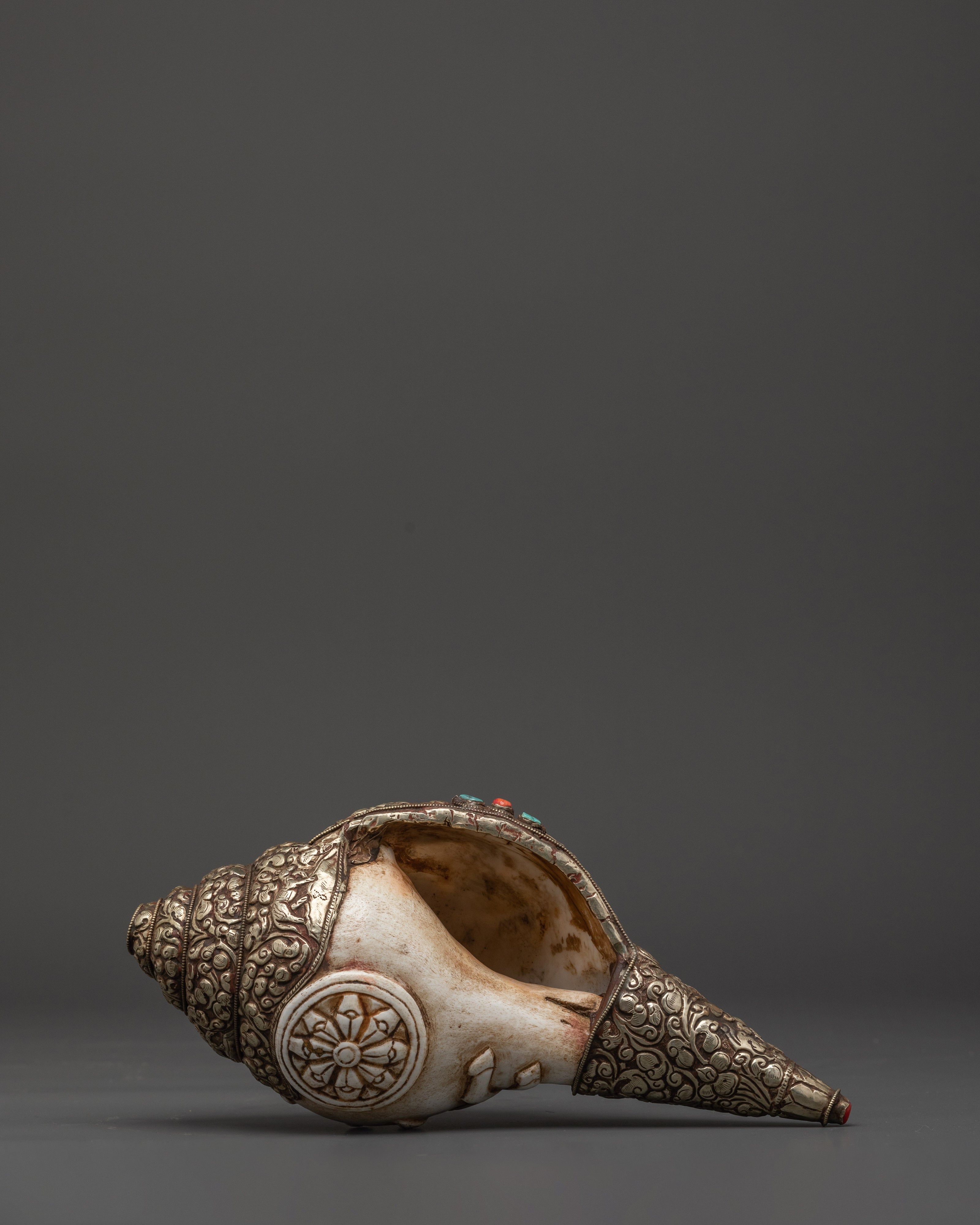 Handcrafted Dharma Conch Shell | Sacred Copper Sound Offering