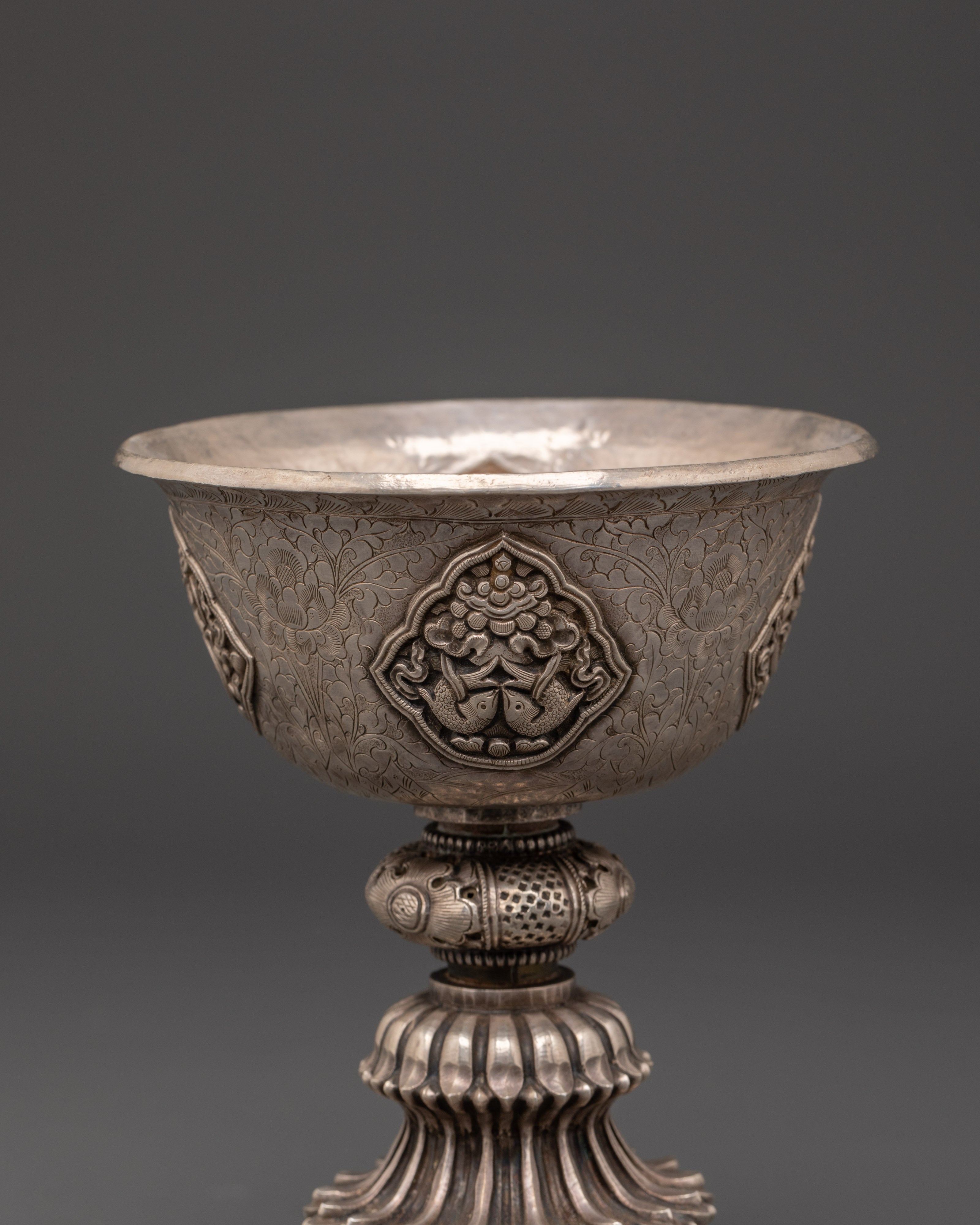 Silver Buddhist Butter Lamp | For Altars, Meditation Rooms, and Spiritual Offerings