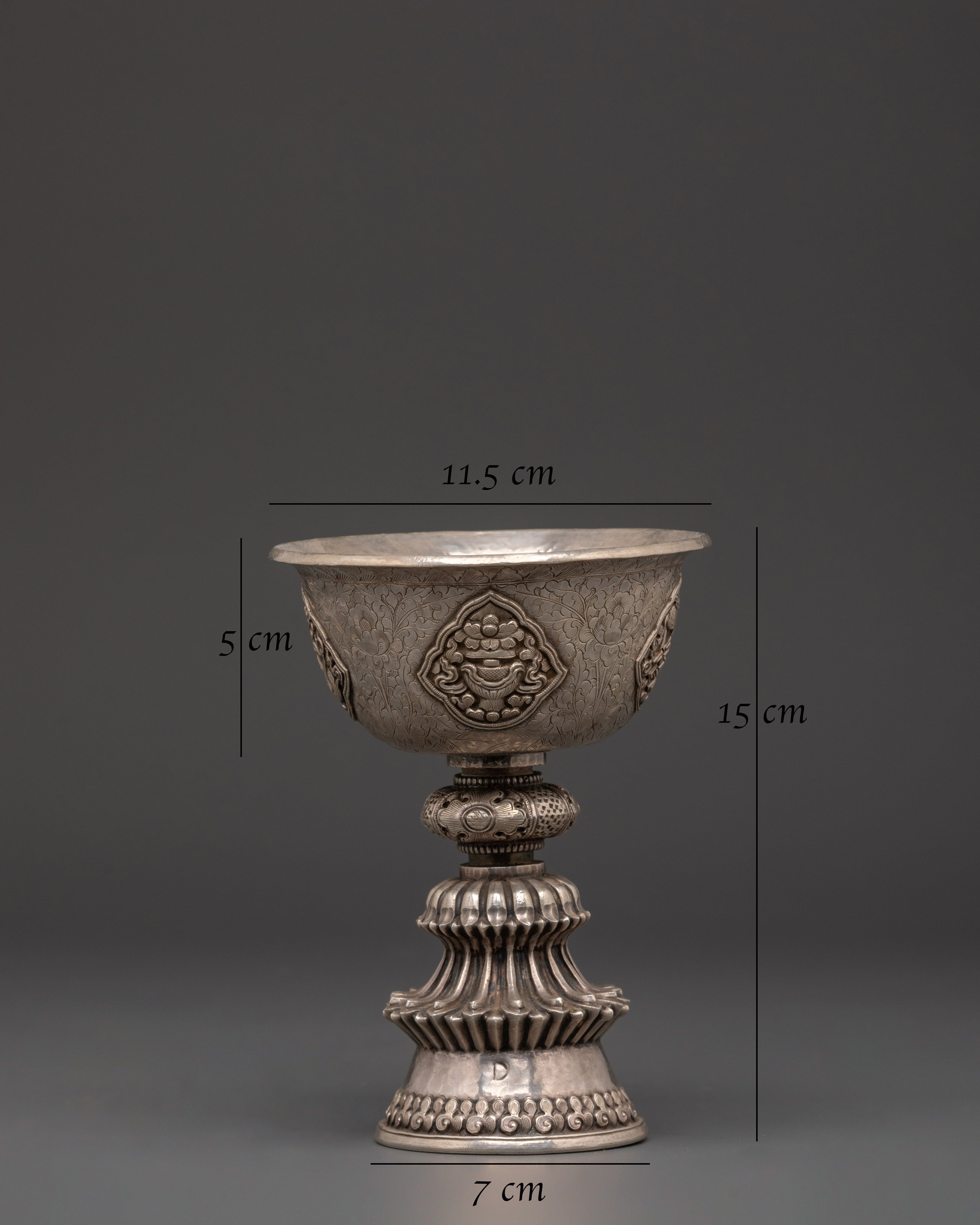 Silver Buddhist Butter Lamp | For Altars, Meditation Rooms, and Spiritual Offerings