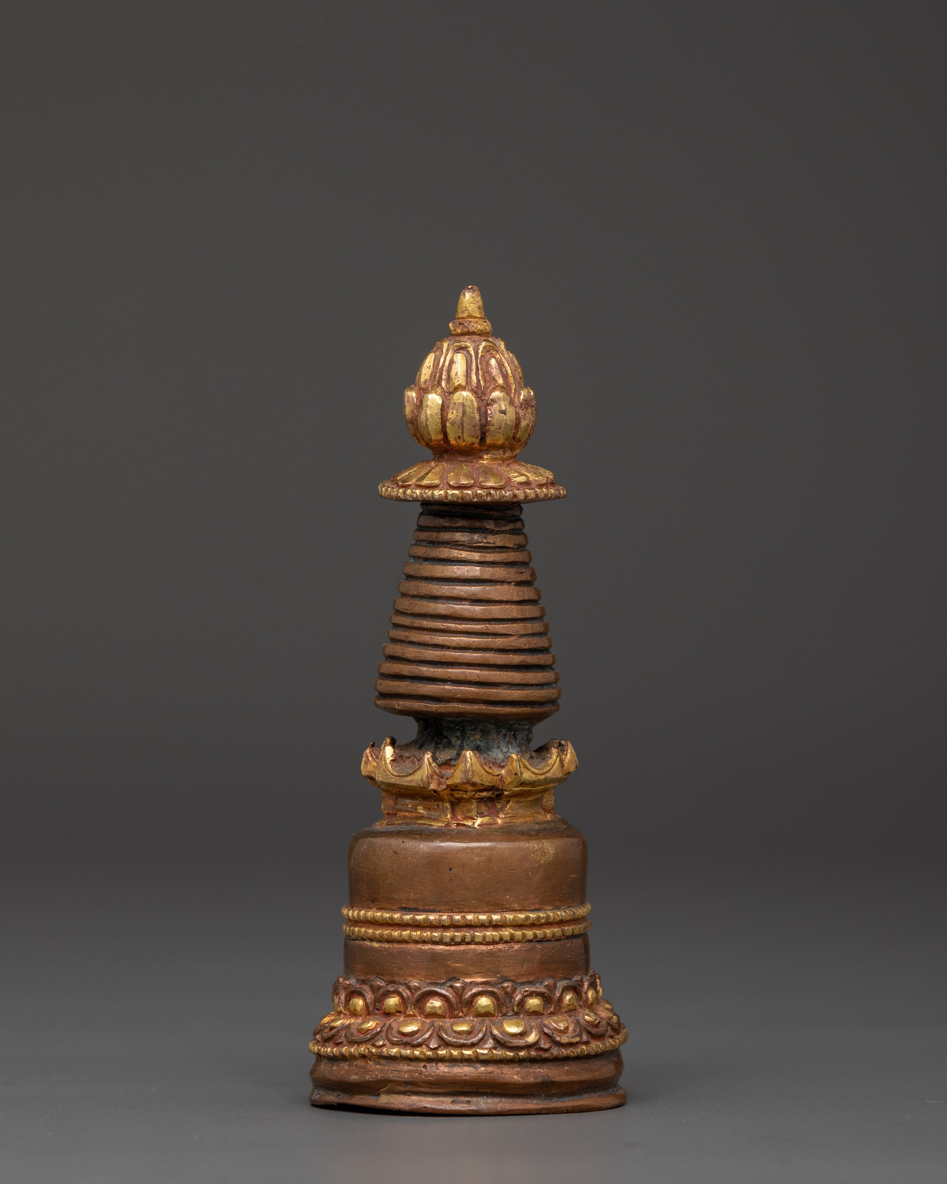 Himalayan Spiritual Stupa | Handcrafted Copper Body with Gold Plated Finish