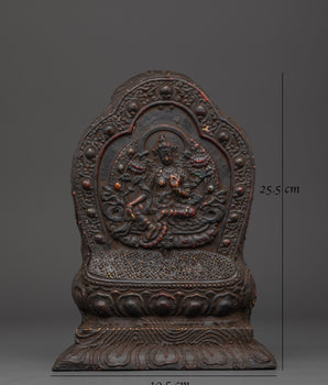 Wood Carved Green Tara Statue | 25.5 cm Tall Wooden Sculpture