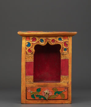 Handcrafted Wooden Altar Box | Intricate Floral Painted Shrine Box