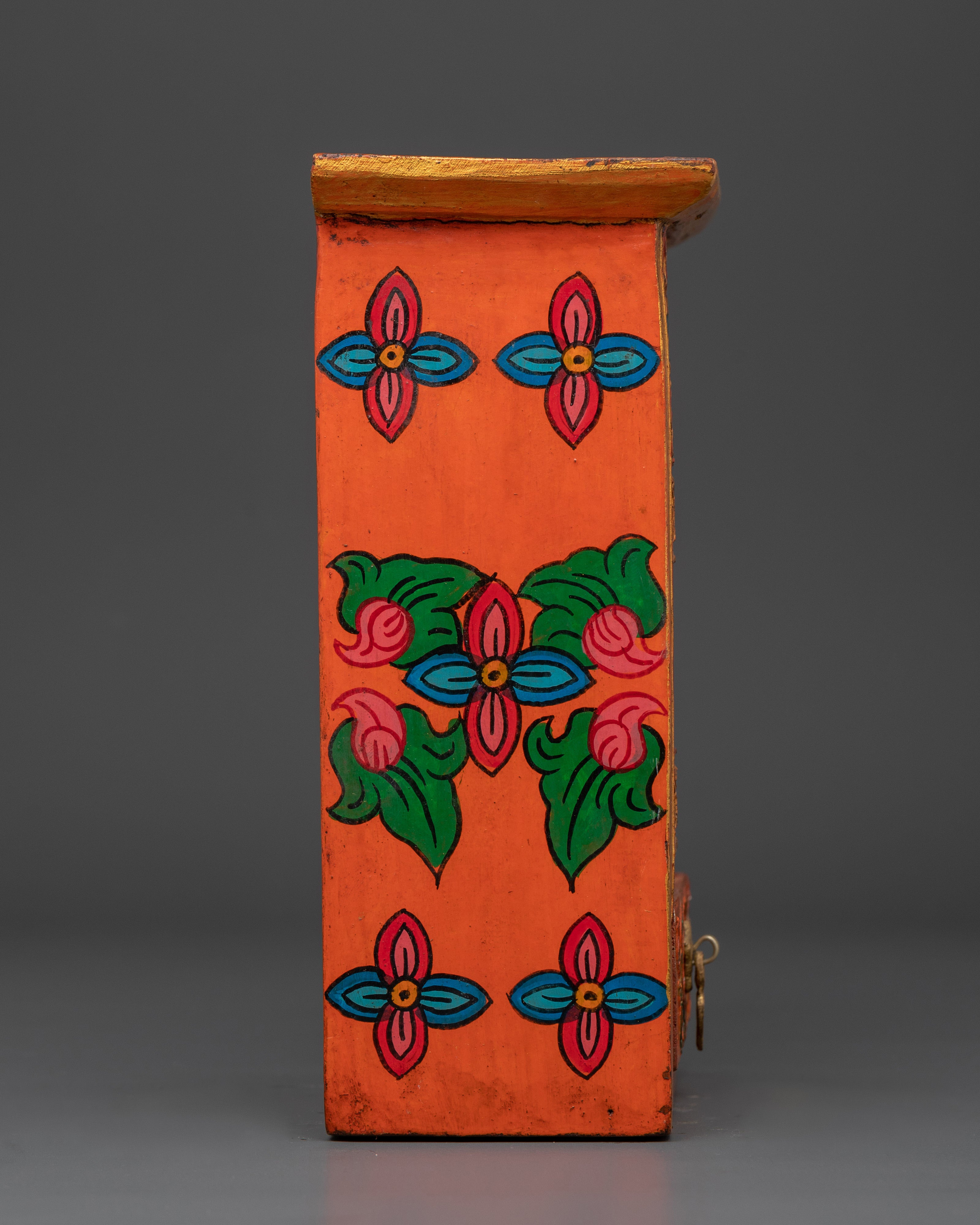 Handcrafted Wooden Altar Box | Intricate Floral Painted Shrine Box