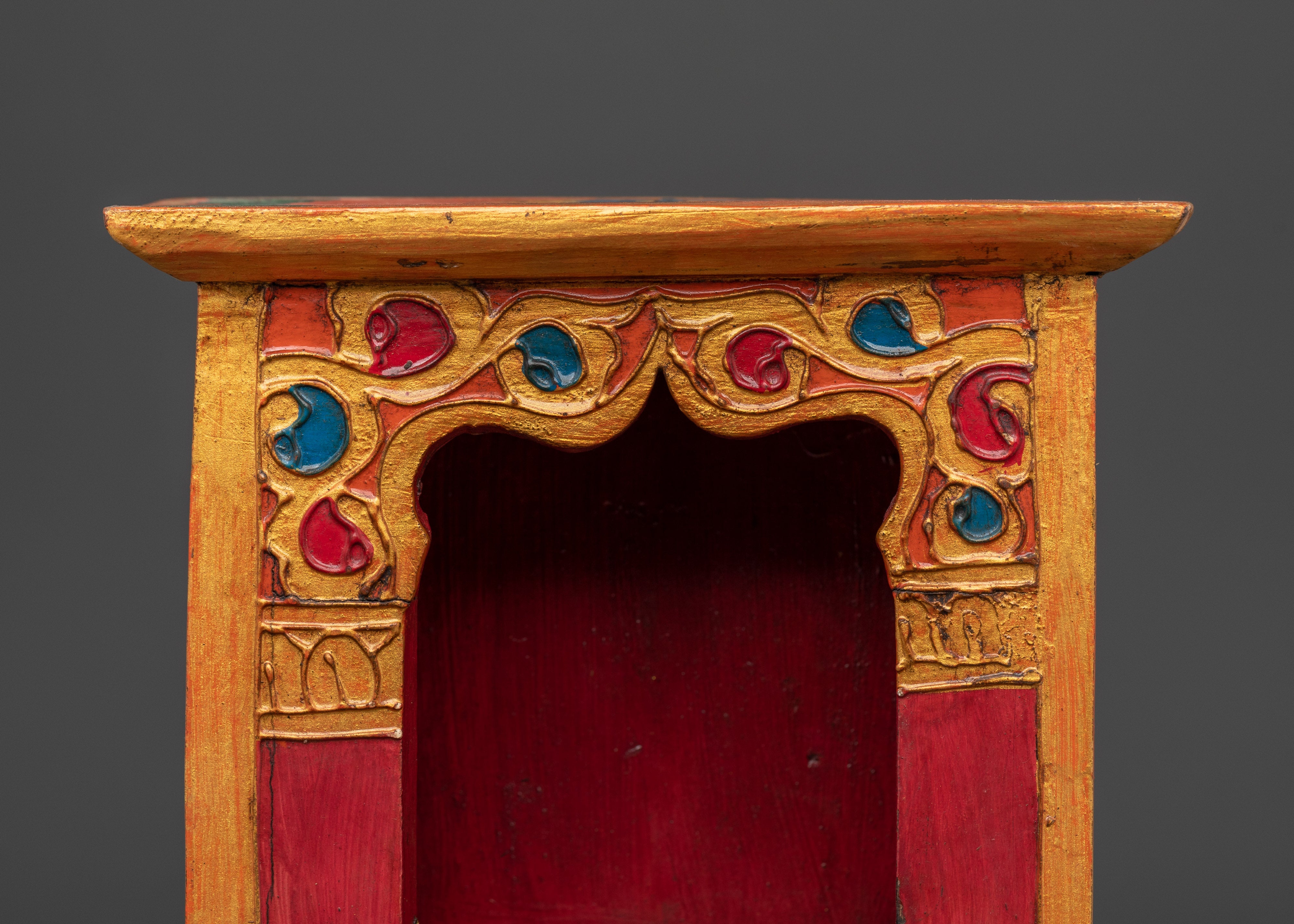 Handcrafted Wooden Altar Box | Intricate Floral Painted Shrine Box