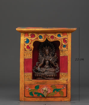 Handcrafted Green Tara Altar Box | A Sacred Tibetan Buddhist Shrine