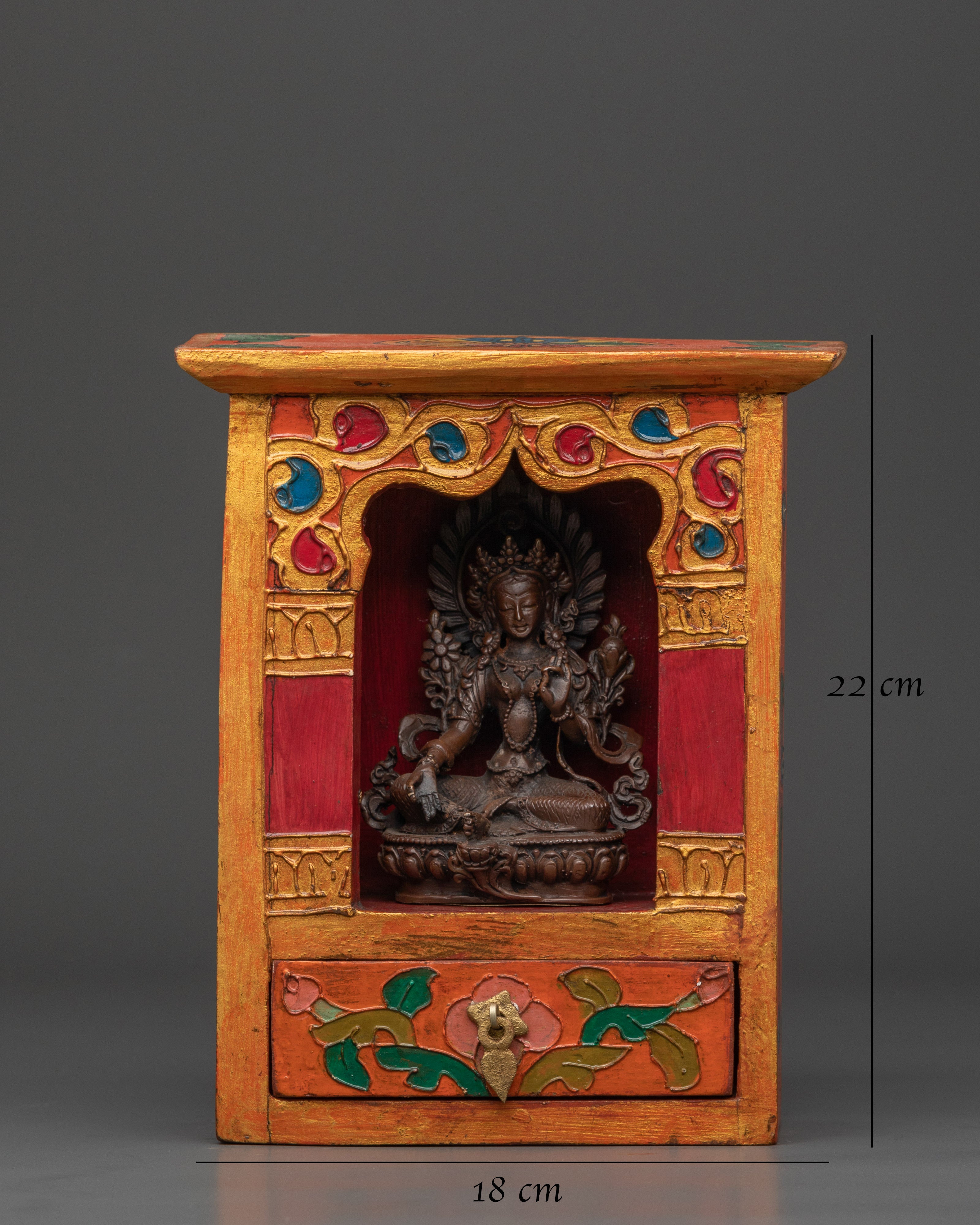 Handcrafted Green Tara Altar Box | A Sacred Tibetan Buddhist Shrine