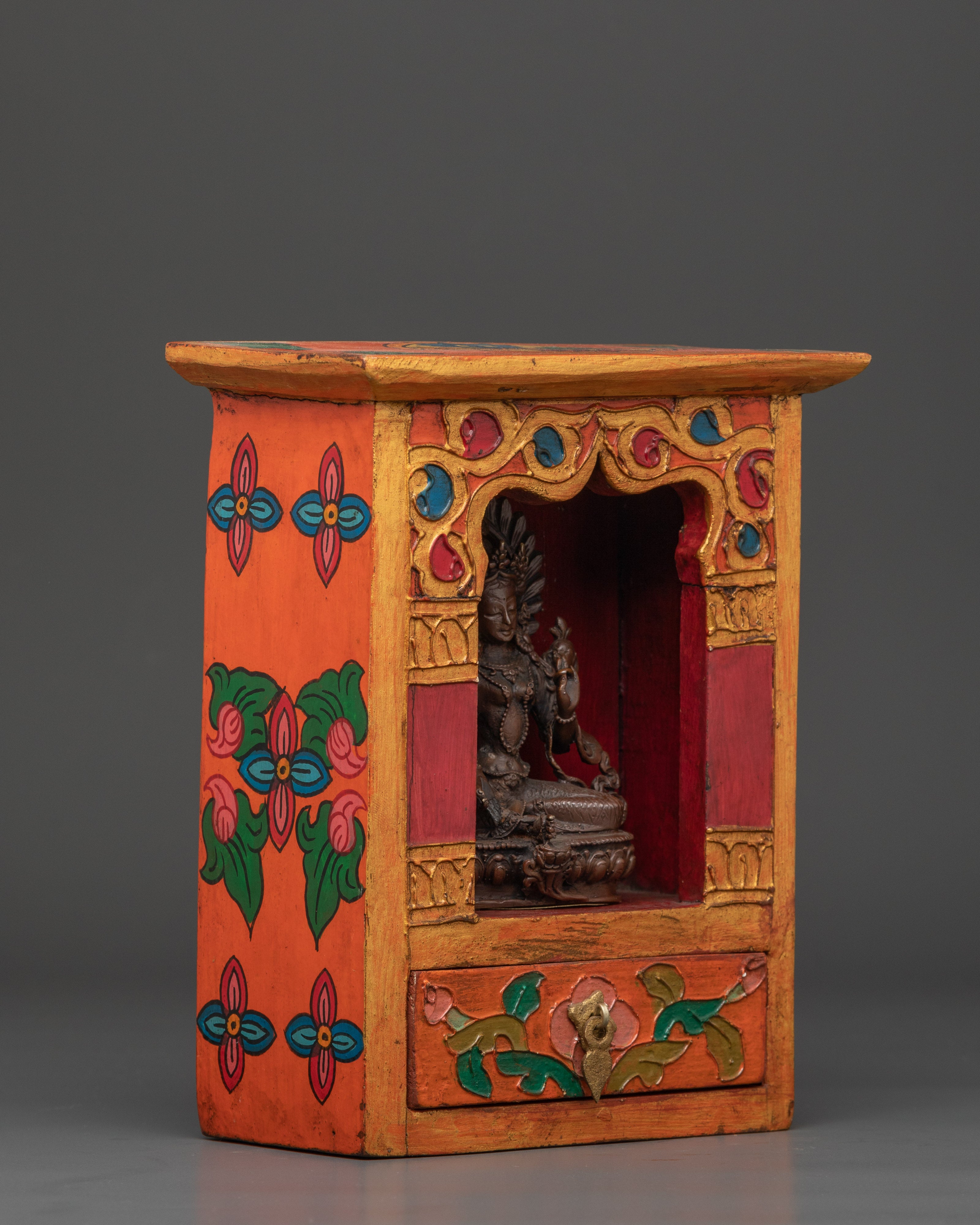 Handcrafted Green Tara Altar Box | A Sacred Tibetan Buddhist Shrine