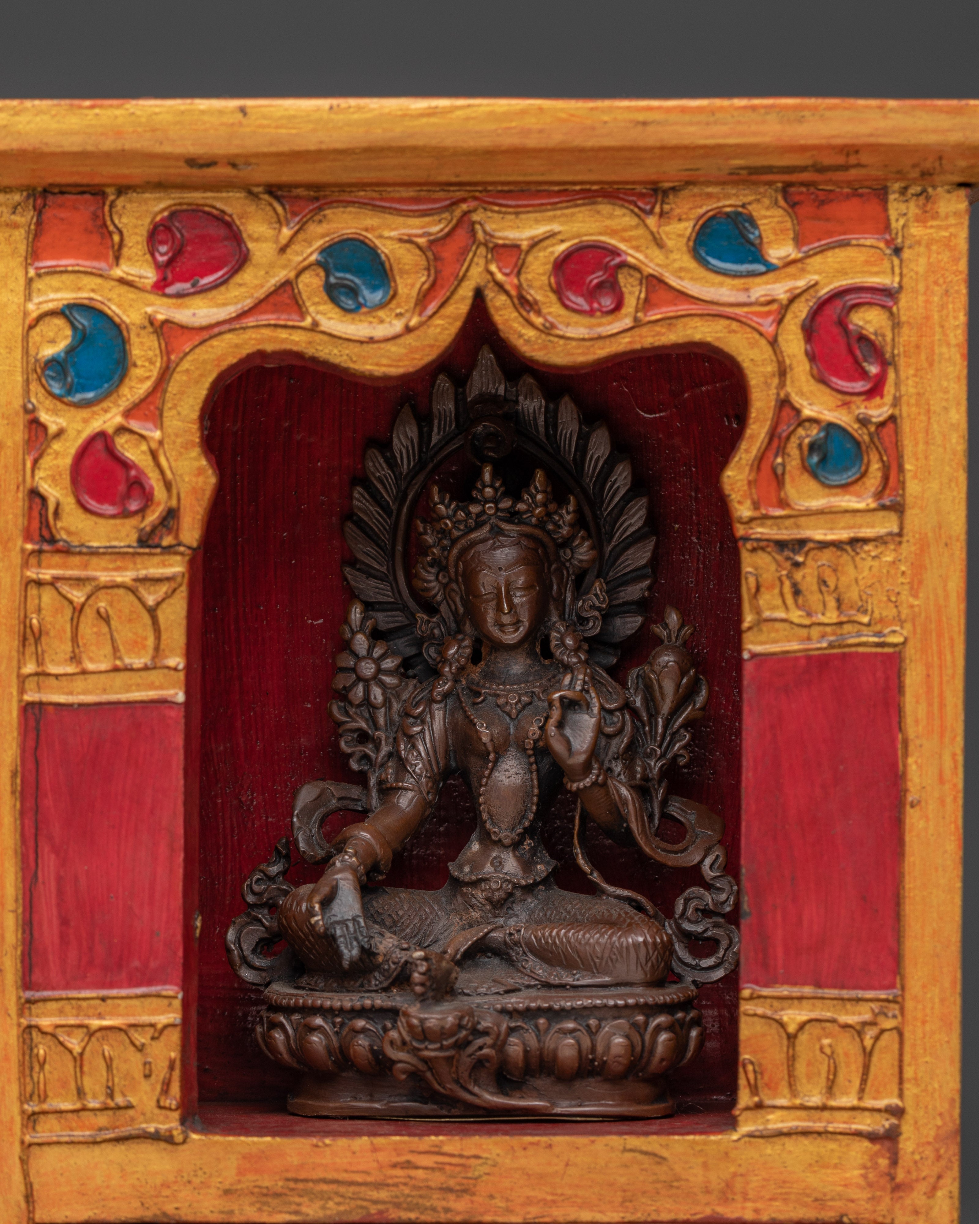 Handcrafted Green Tara Altar Box | A Sacred Tibetan Buddhist Shrine