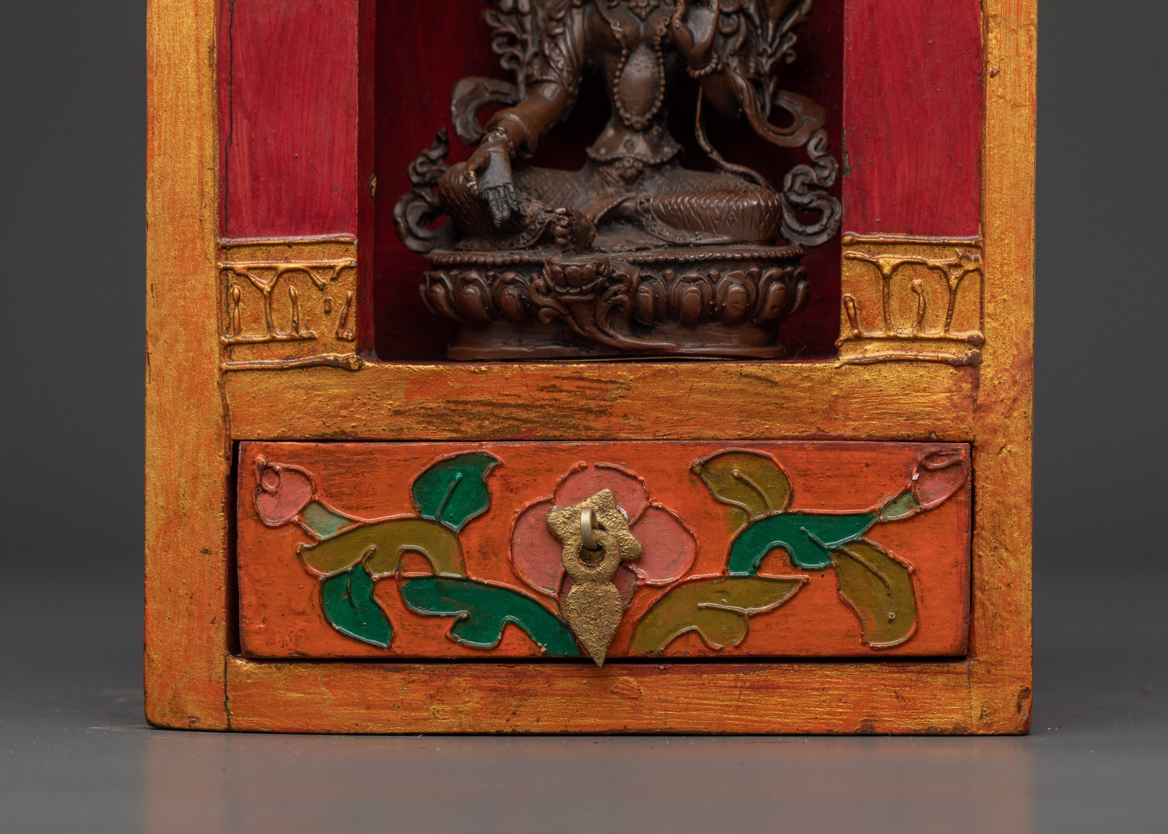 Handcrafted Green Tara Altar Box | A Sacred Tibetan Buddhist Shrine