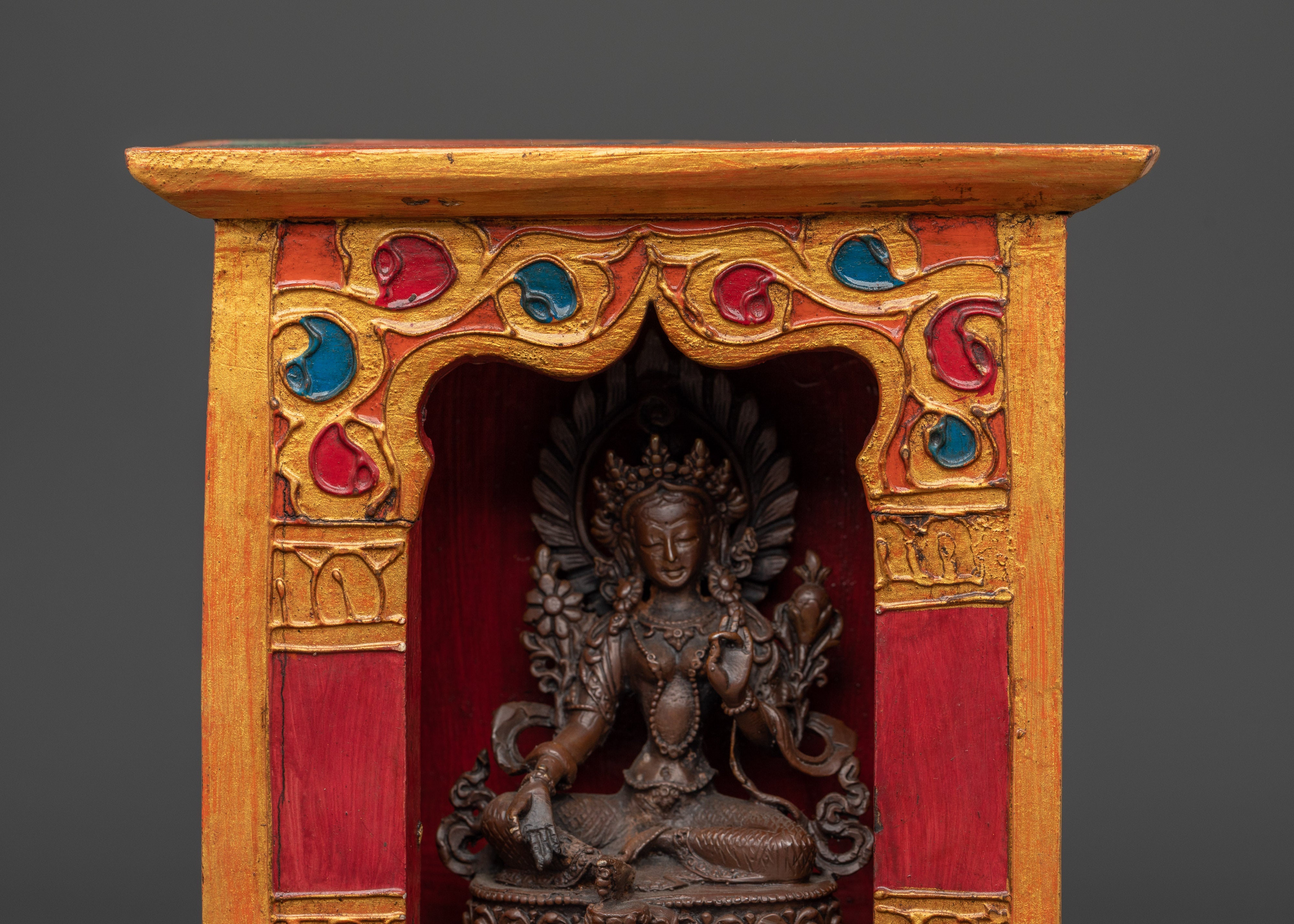 Handcrafted Green Tara Altar Box | A Sacred Tibetan Buddhist Shrine