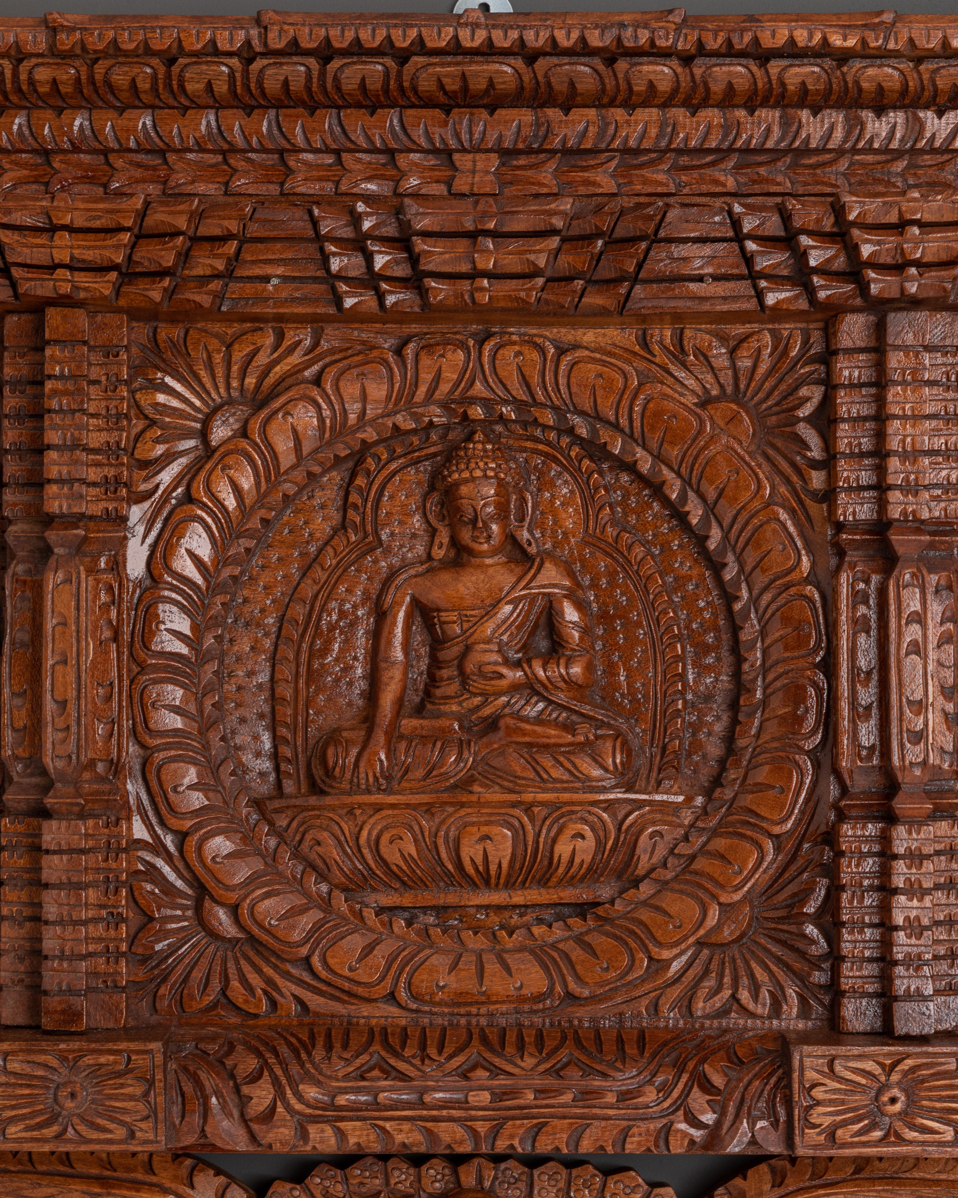 Shakyamuni Buddha Engraved Wall Hanging | Adina Wood Spiritual Home Decor