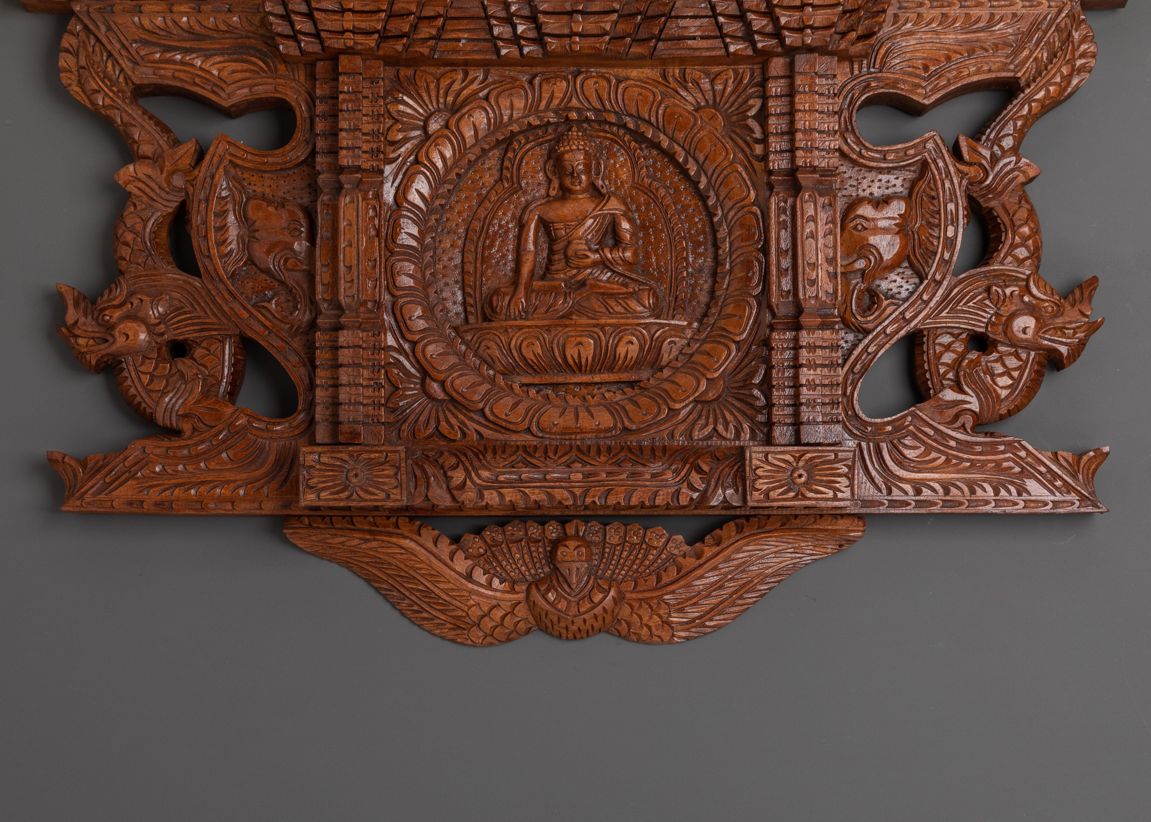Shakyamuni Buddha Engraved Wall Hanging | Adina Wood Spiritual Home Decor