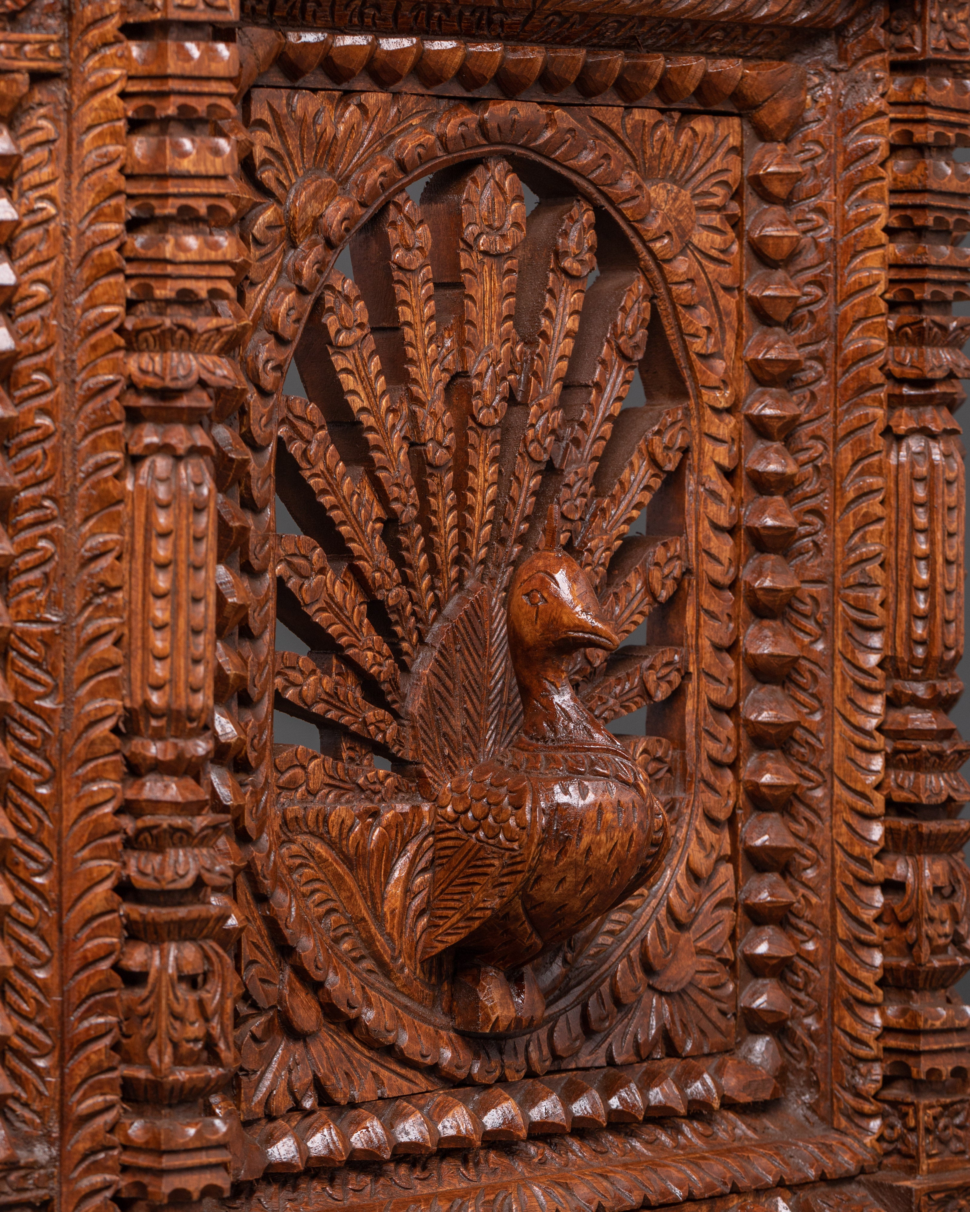 Hand-Carved Peacock Wall Art | Unique Adina Wood Sculpture