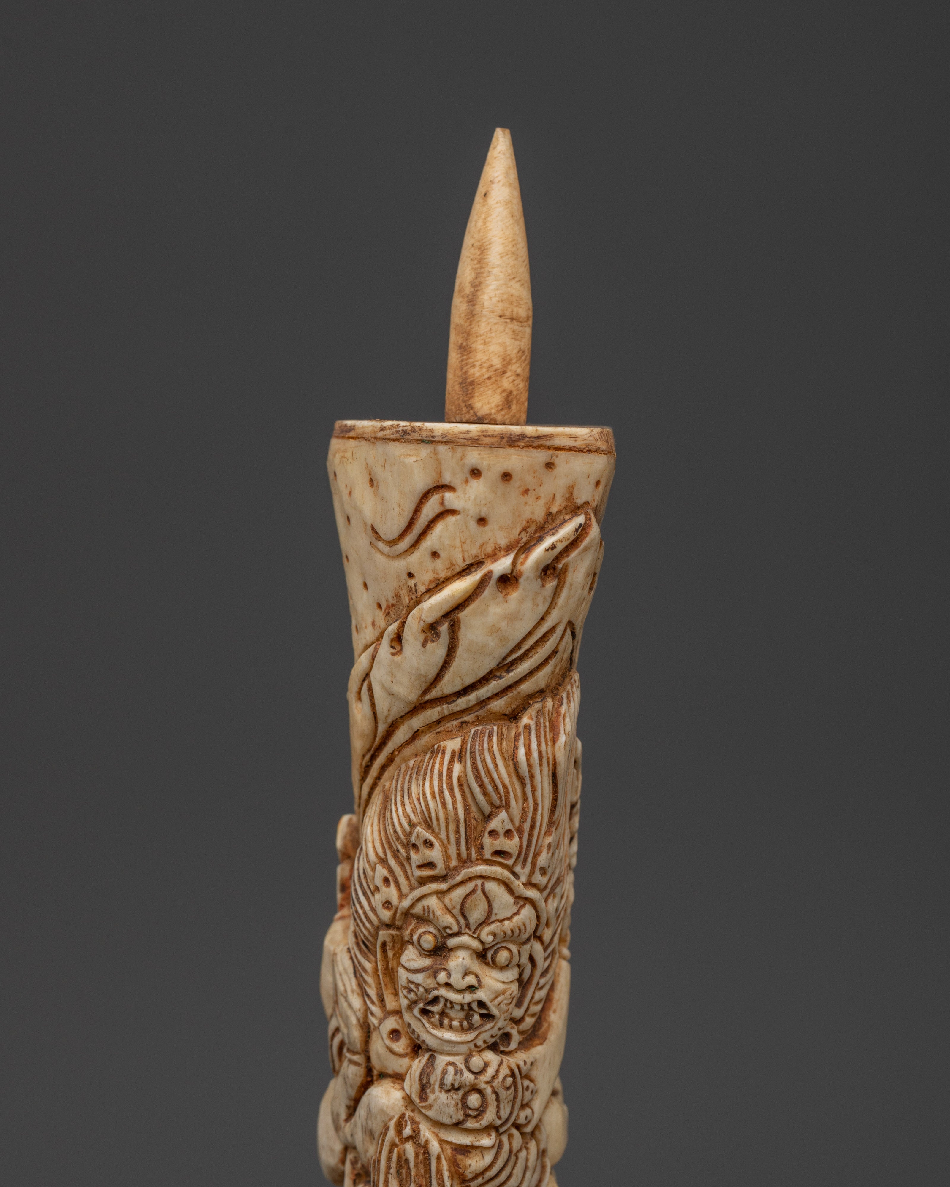 Ritual Yak Bone Stamp |  24.5cm Handcrafted Tibetan Spiritual Tool