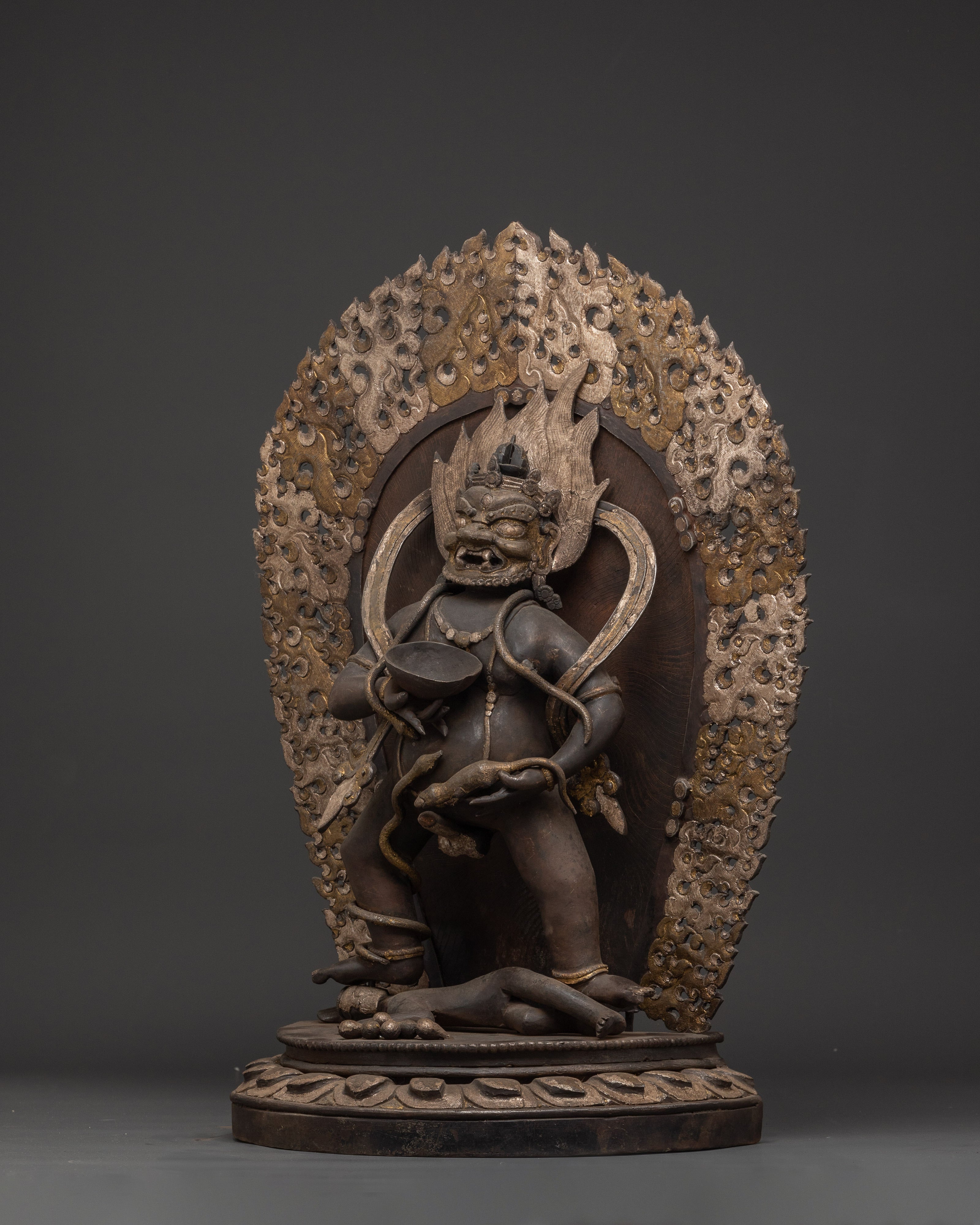 Handcrafted Iron Black Dzambhala Statue | For Prosperity, Power & Tibetan Ritual Practice
