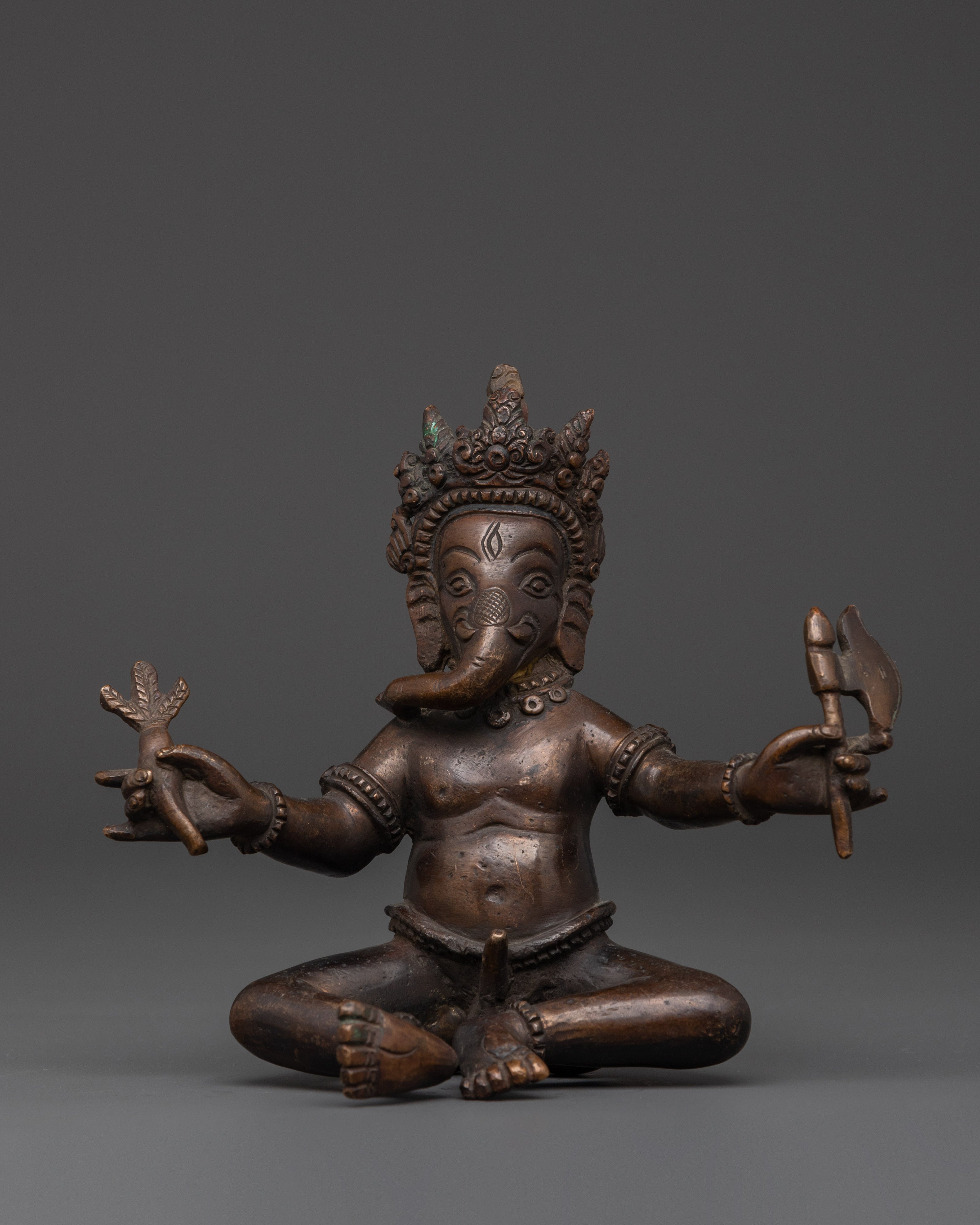 Oxidized Copper Ganesh with Consort | Sacred Hindu Deity Statue