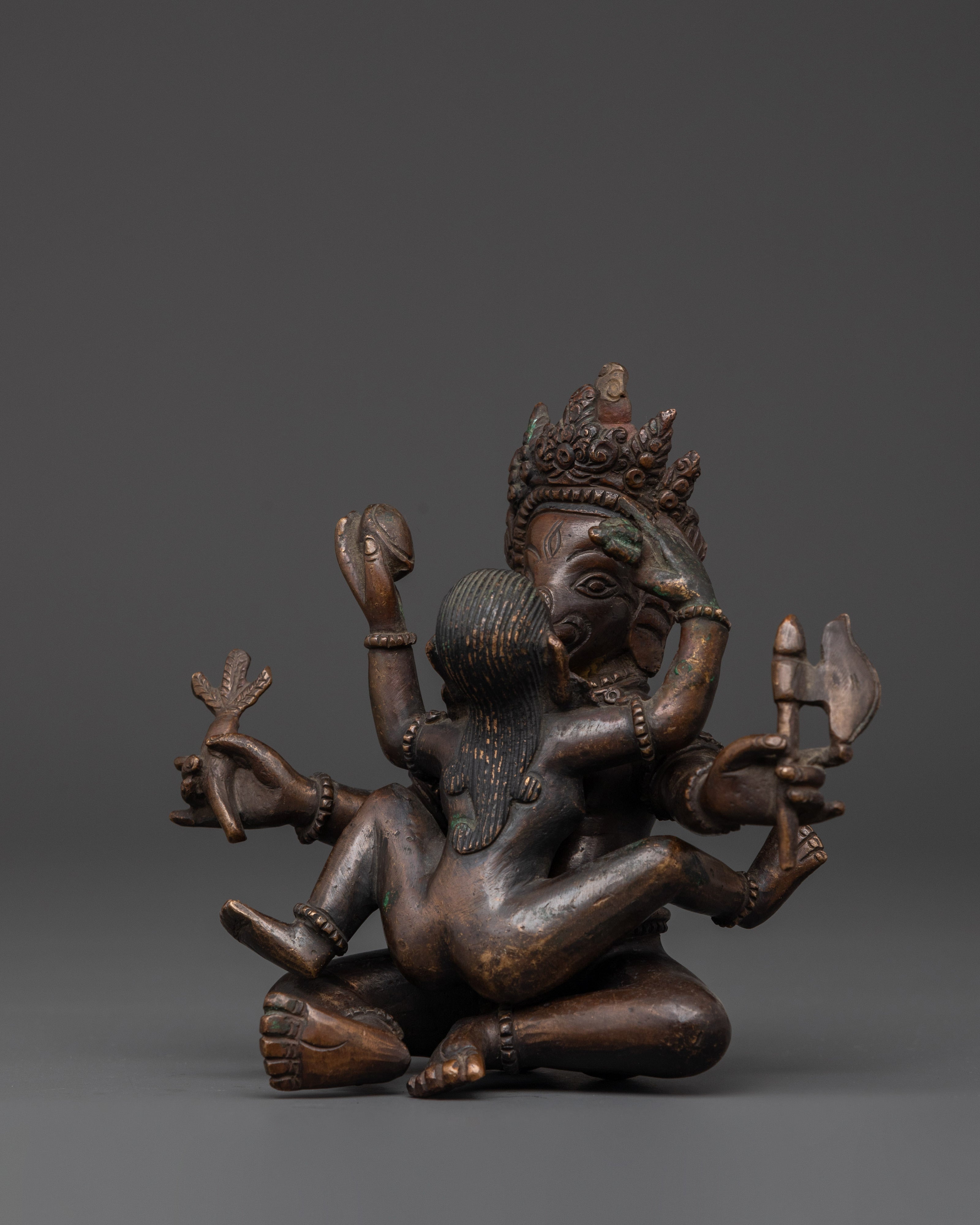 Oxidized Copper Ganesh with Consort | Sacred Hindu Deity Statue