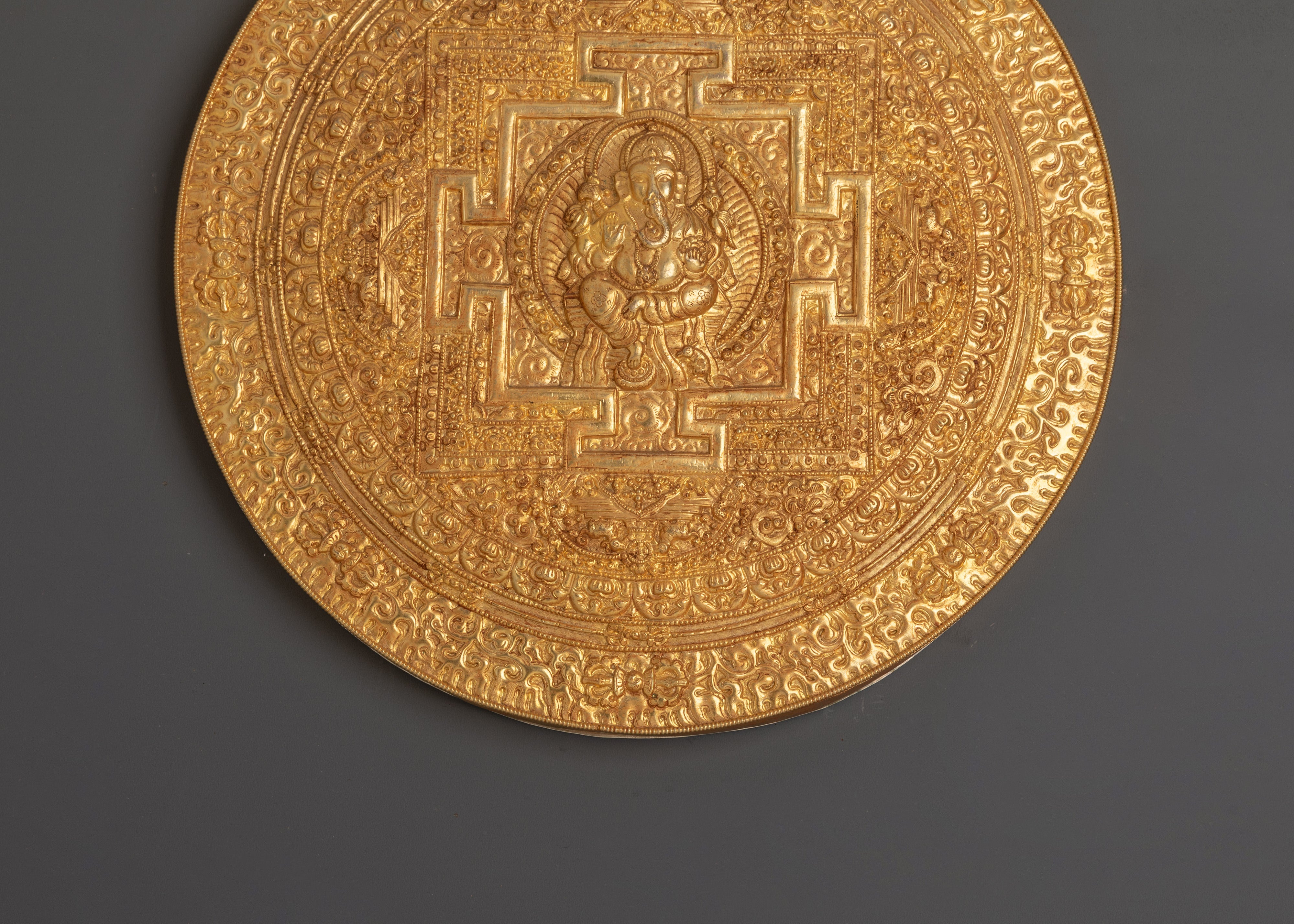 Tibetan Ganesha Mandala Wall Hanging | Brass Sacred Art with Lotus Design