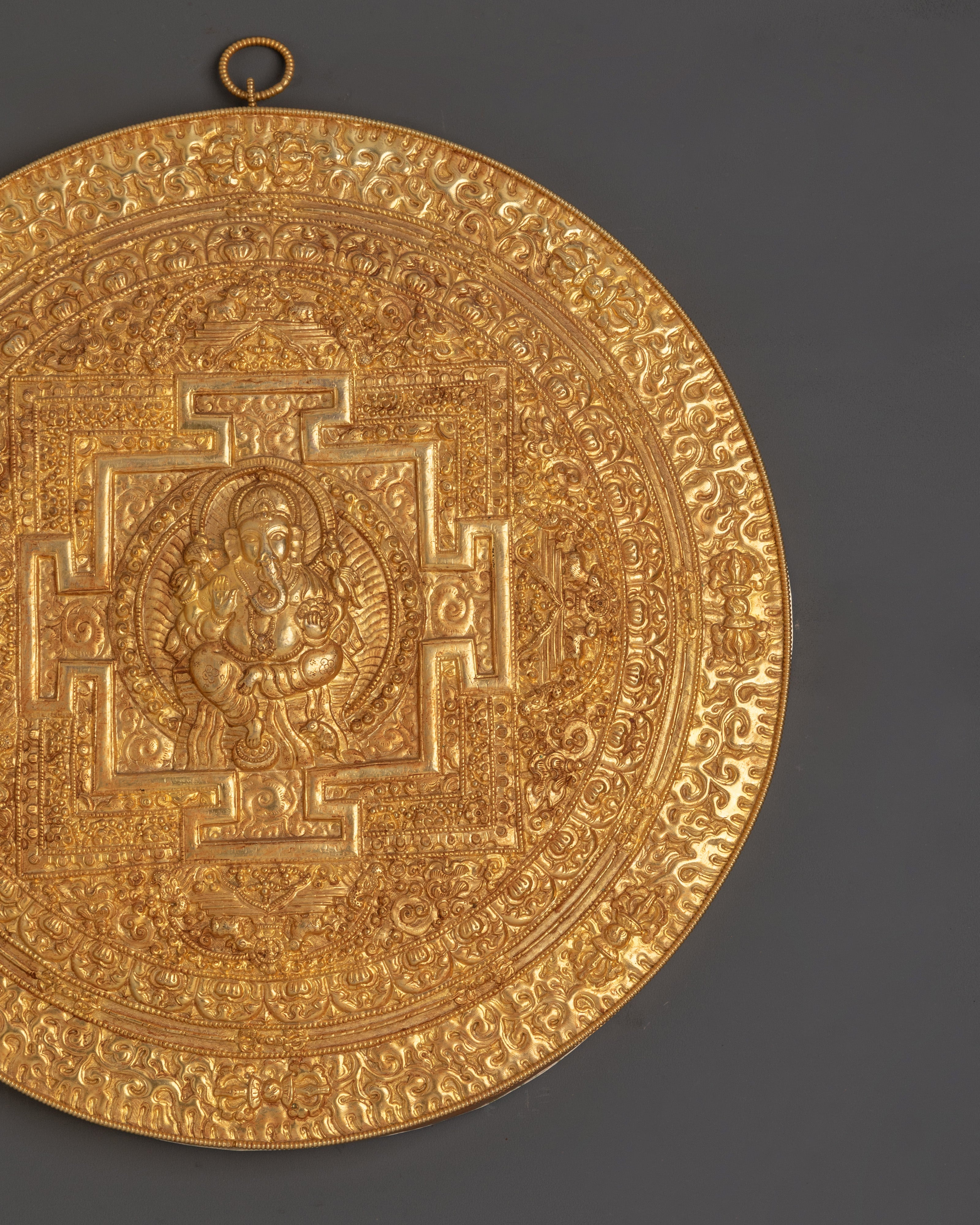 Tibetan Ganesha Mandala Wall Hanging | Brass Sacred Art with Lotus Design