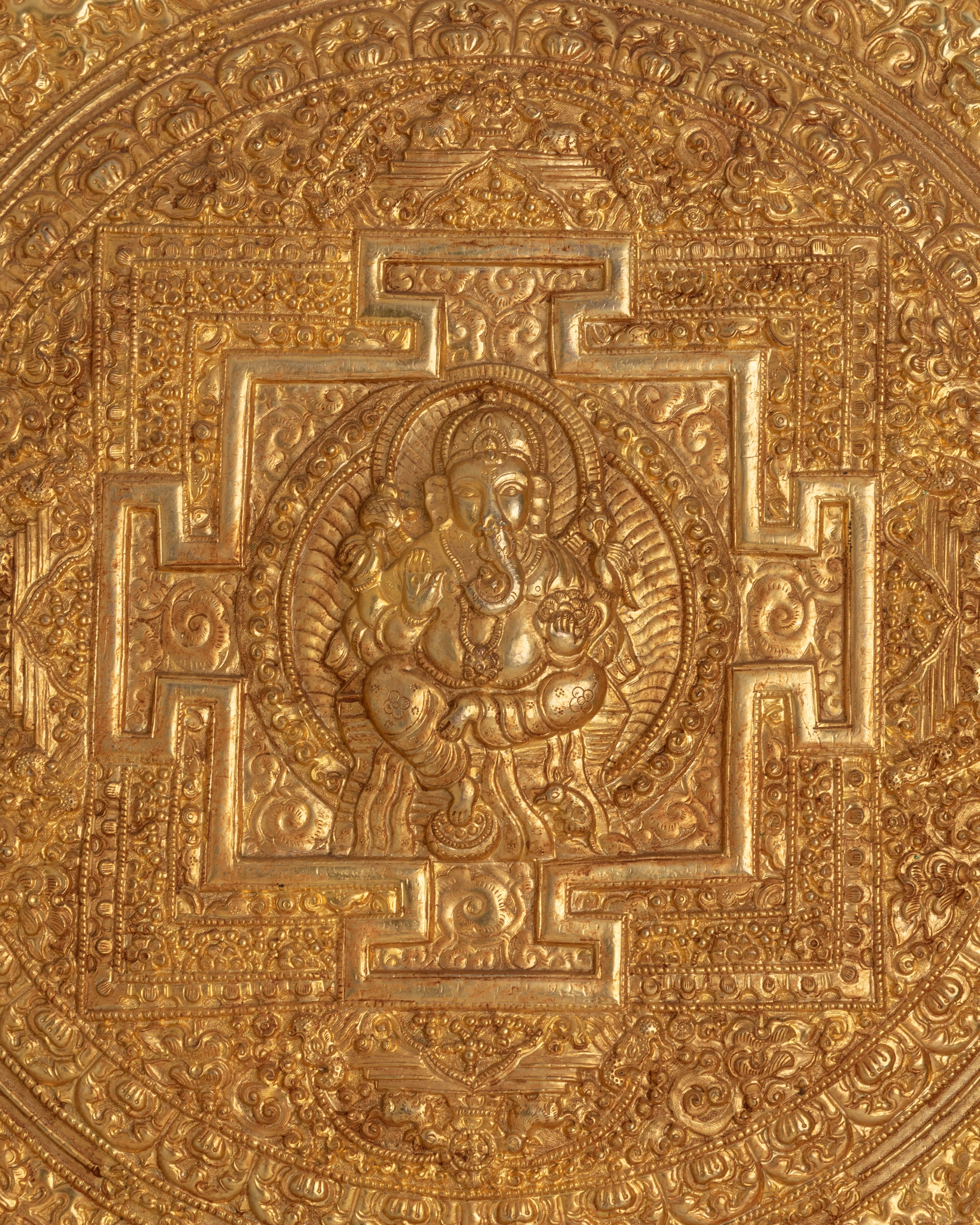 Tibetan Ganesha Mandala Wall Hanging | Brass Sacred Art with Lotus Design