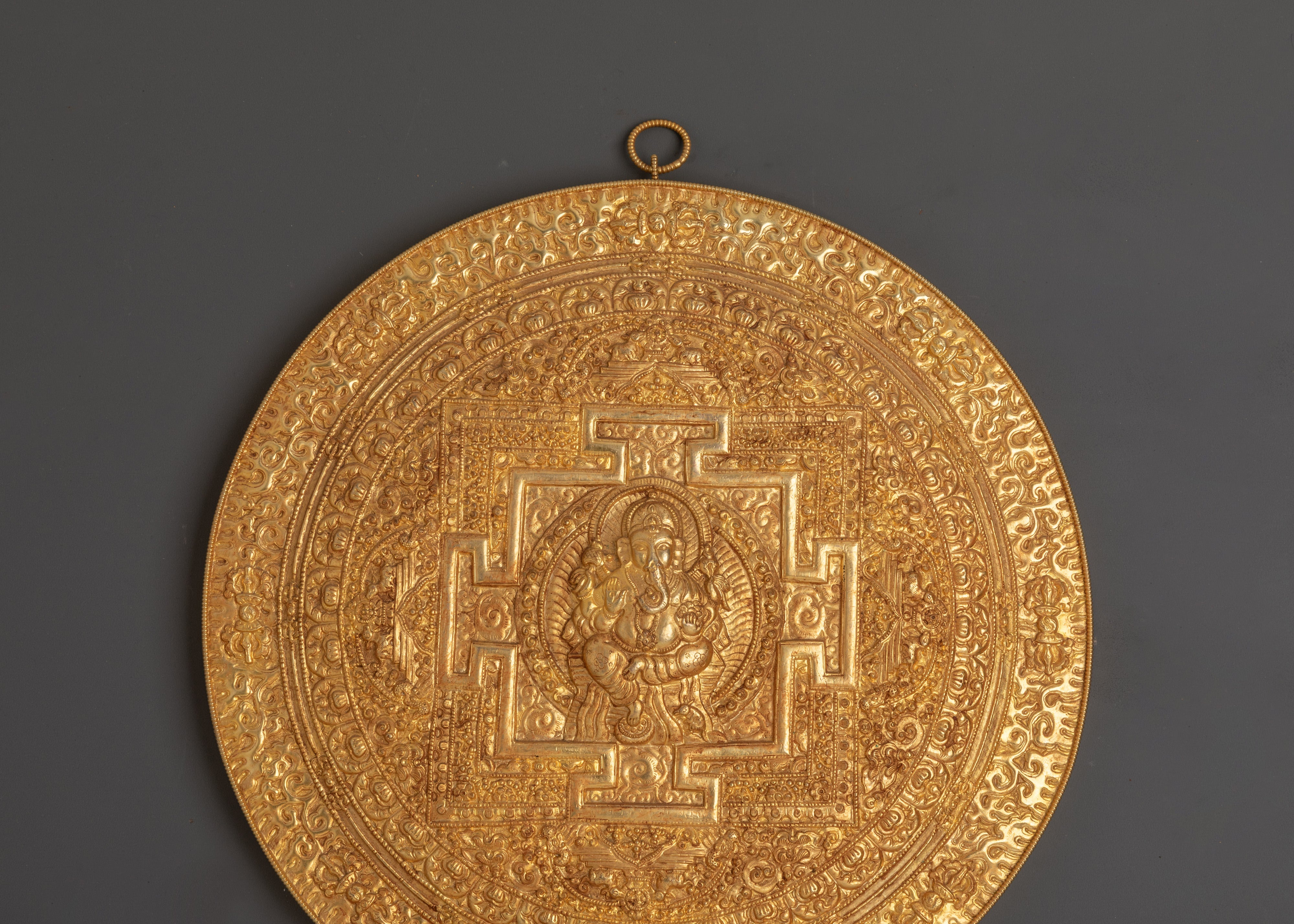 Tibetan Ganesha Mandala Wall Hanging | Brass Sacred Art with Lotus Design