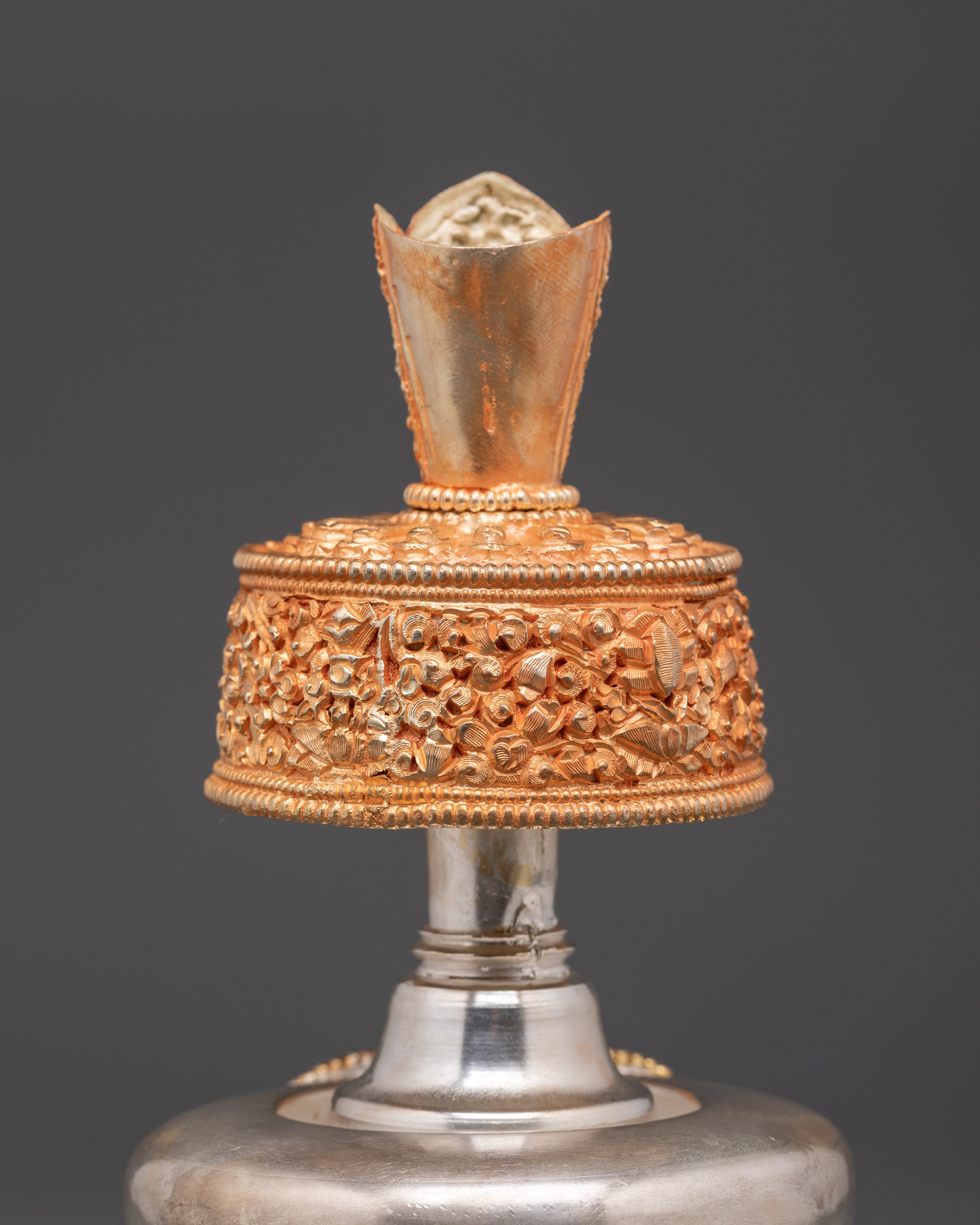 Tibetan Bhumba Vessel | Gold & Silver Plated Buddhist Offering Vessel for Meditation
