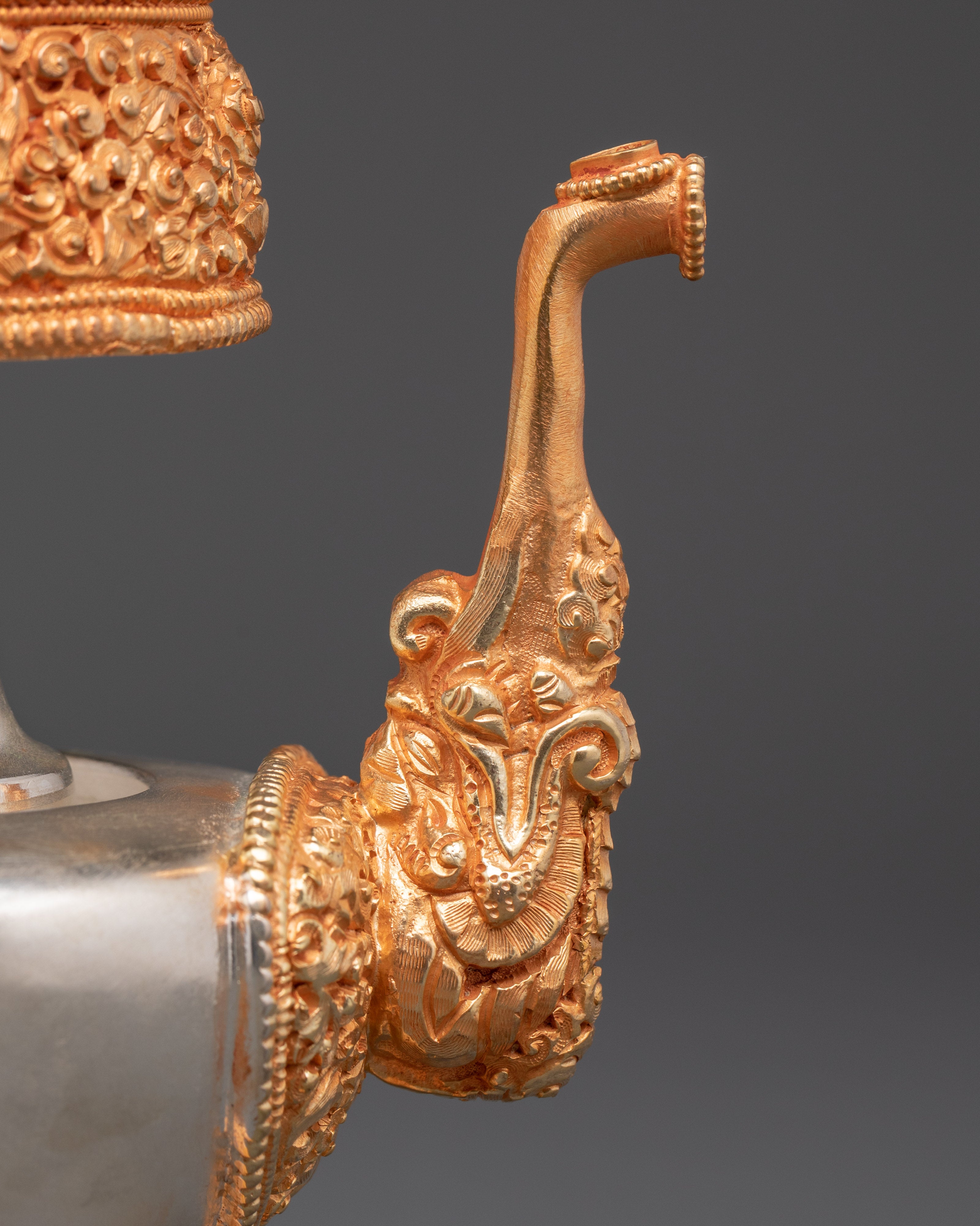 Tibetan Bhumba Vessel | Gold & Silver Plated Buddhist Offering Vessel for Meditation