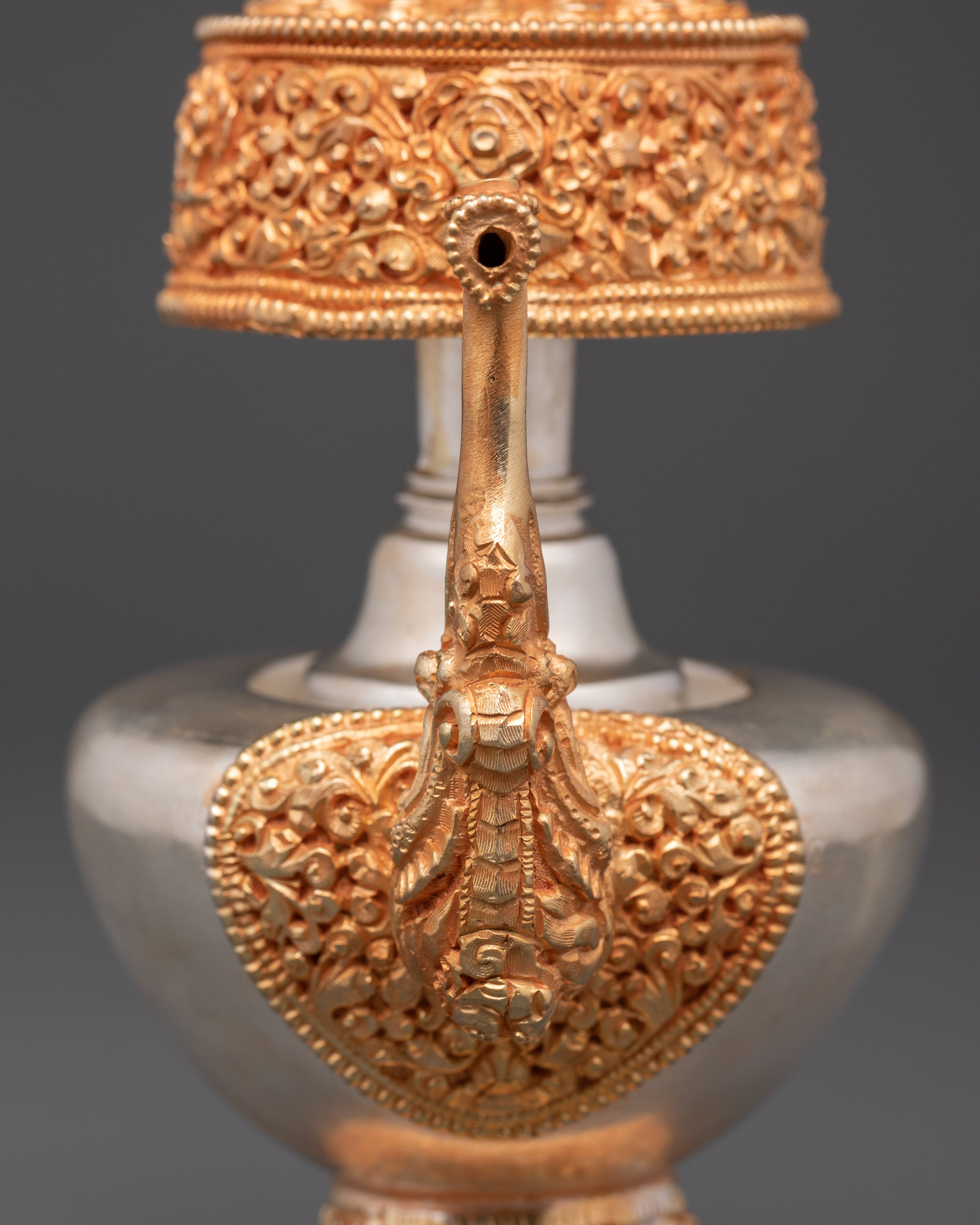 Tibetan Bhumba Vessel | Gold & Silver Plated Buddhist Offering Vessel for Meditation