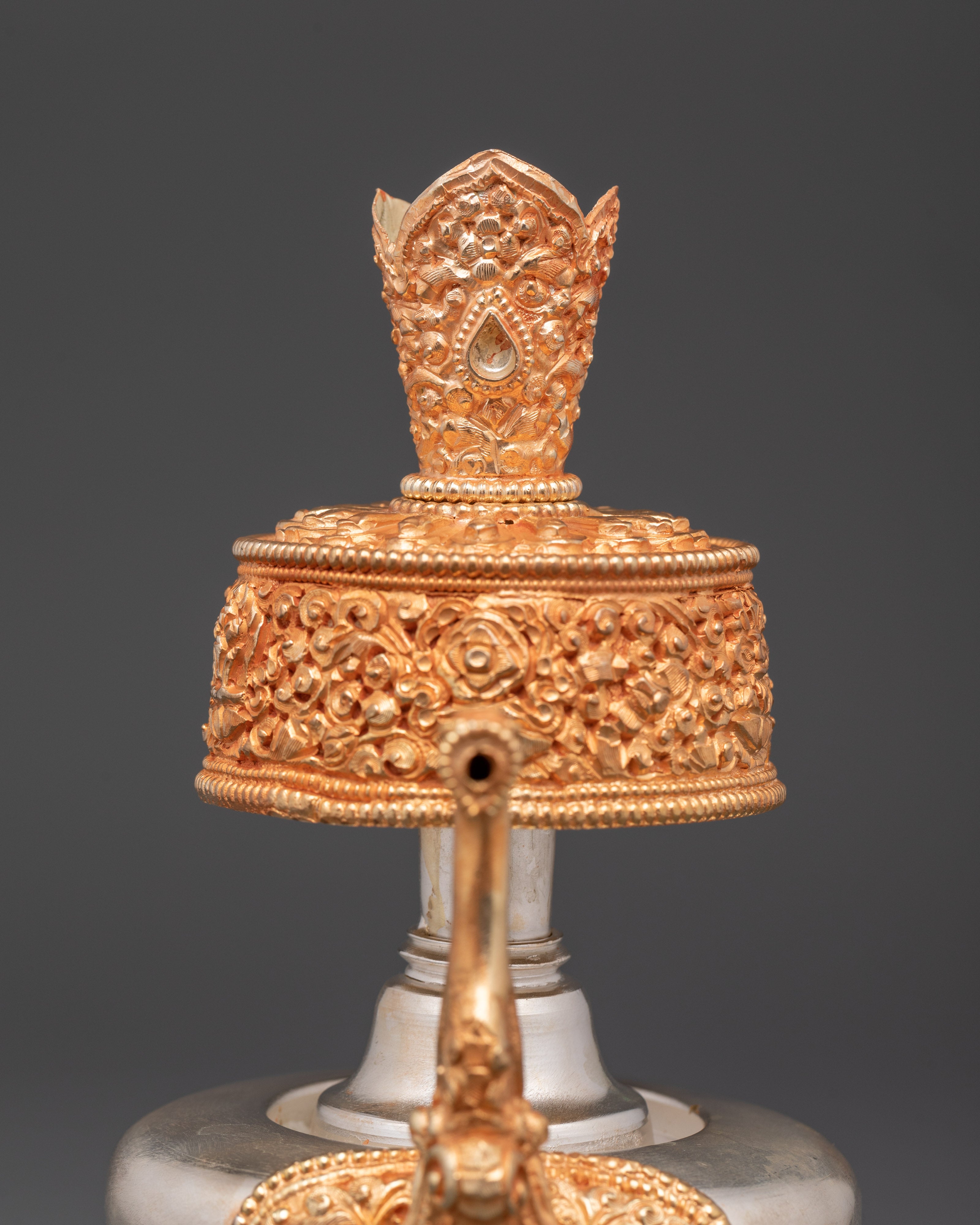 Tibetan Bhumba Vessel | Gold & Silver Plated Buddhist Offering Vessel for Meditation
