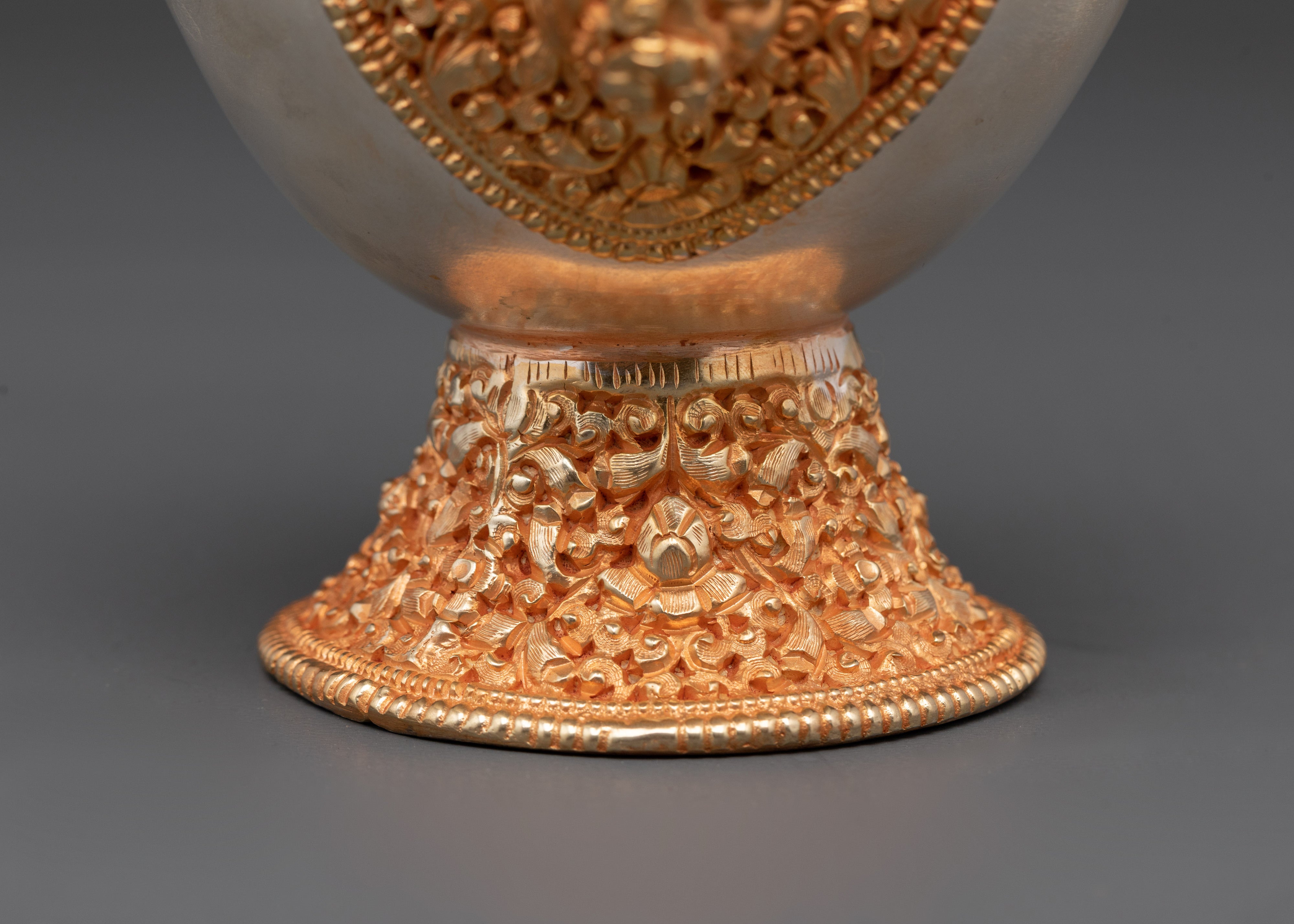 Tibetan Bhumba Vessel | Gold & Silver Plated Buddhist Offering Vessel for Meditation