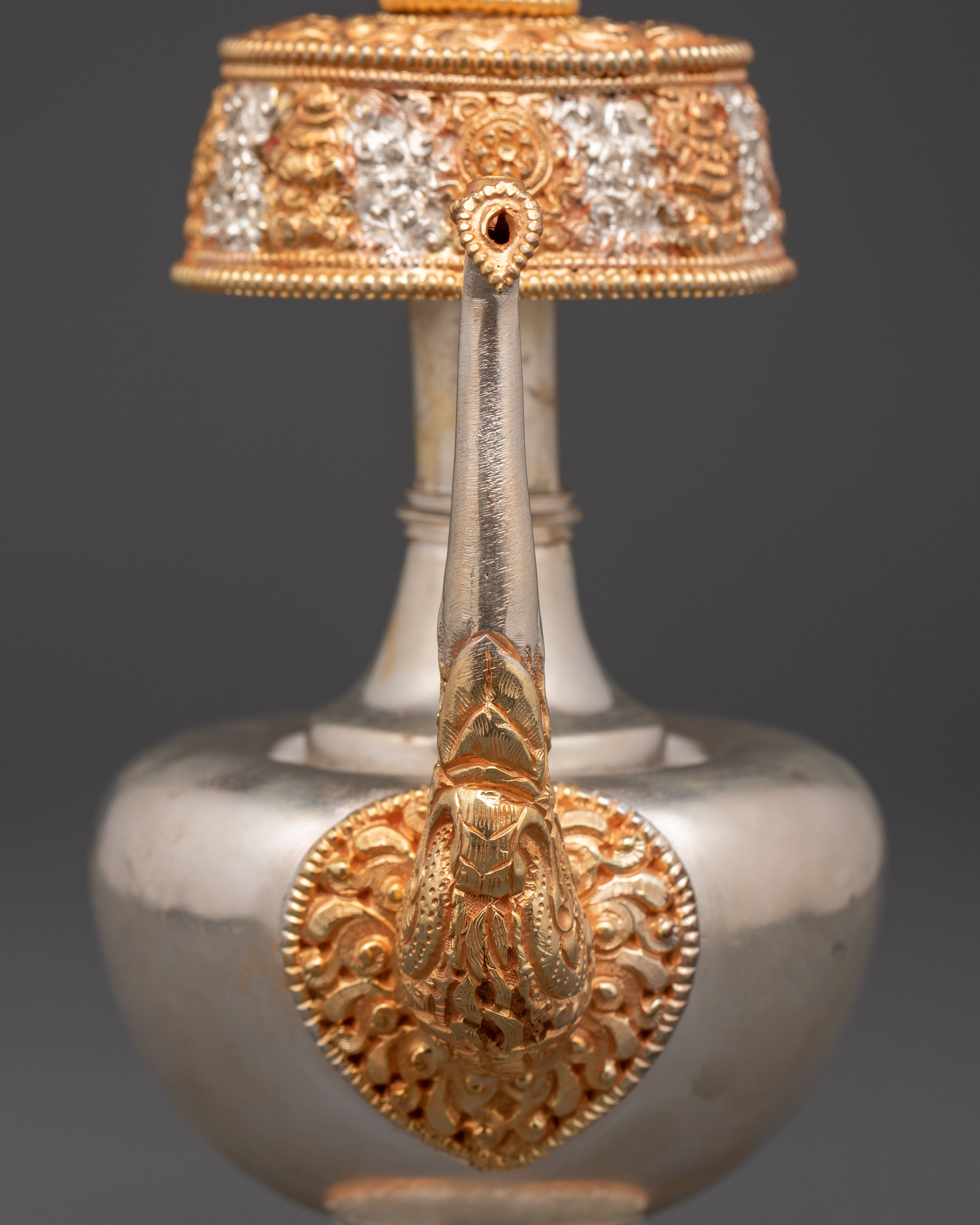 Tibetan Bhumba Ritual Offering Vase | Gold & Silver Plated Ritual Altar Vase